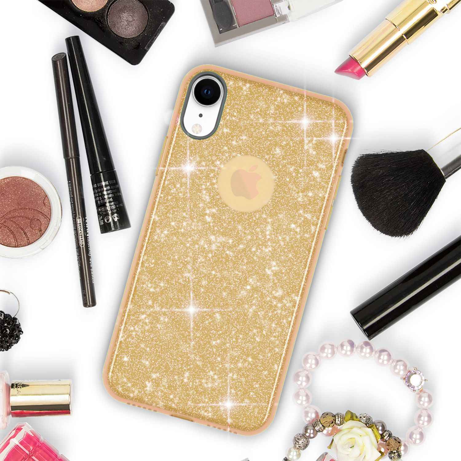 NALIA Hülle für iPhone XR, Handyhülle Glitzer Ultra-Slim Silikon-Case Back-Cover