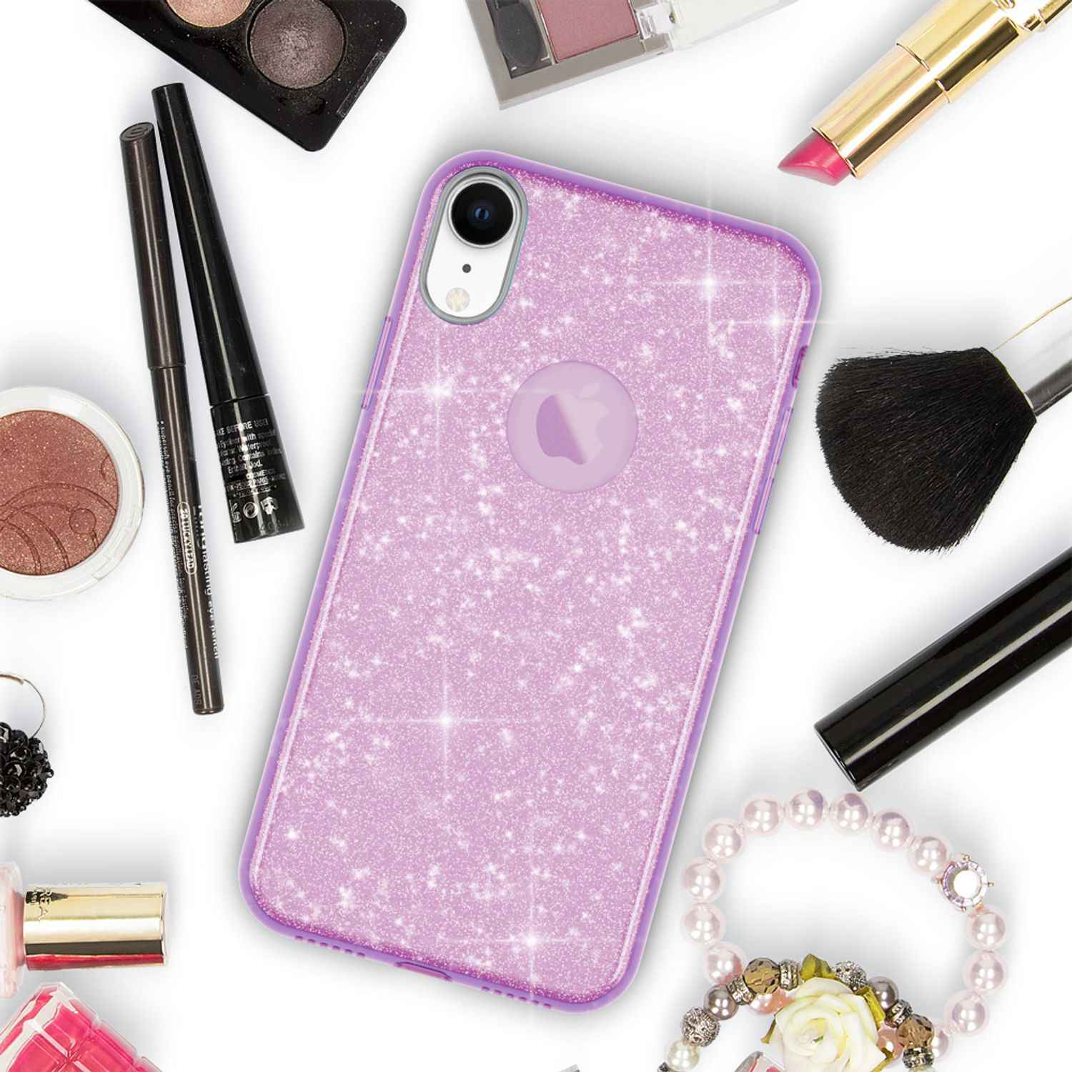 NALIA Hülle für iPhone XR, Handyhülle Glitzer Ultra-Slim Silikon-Case Back-Cover