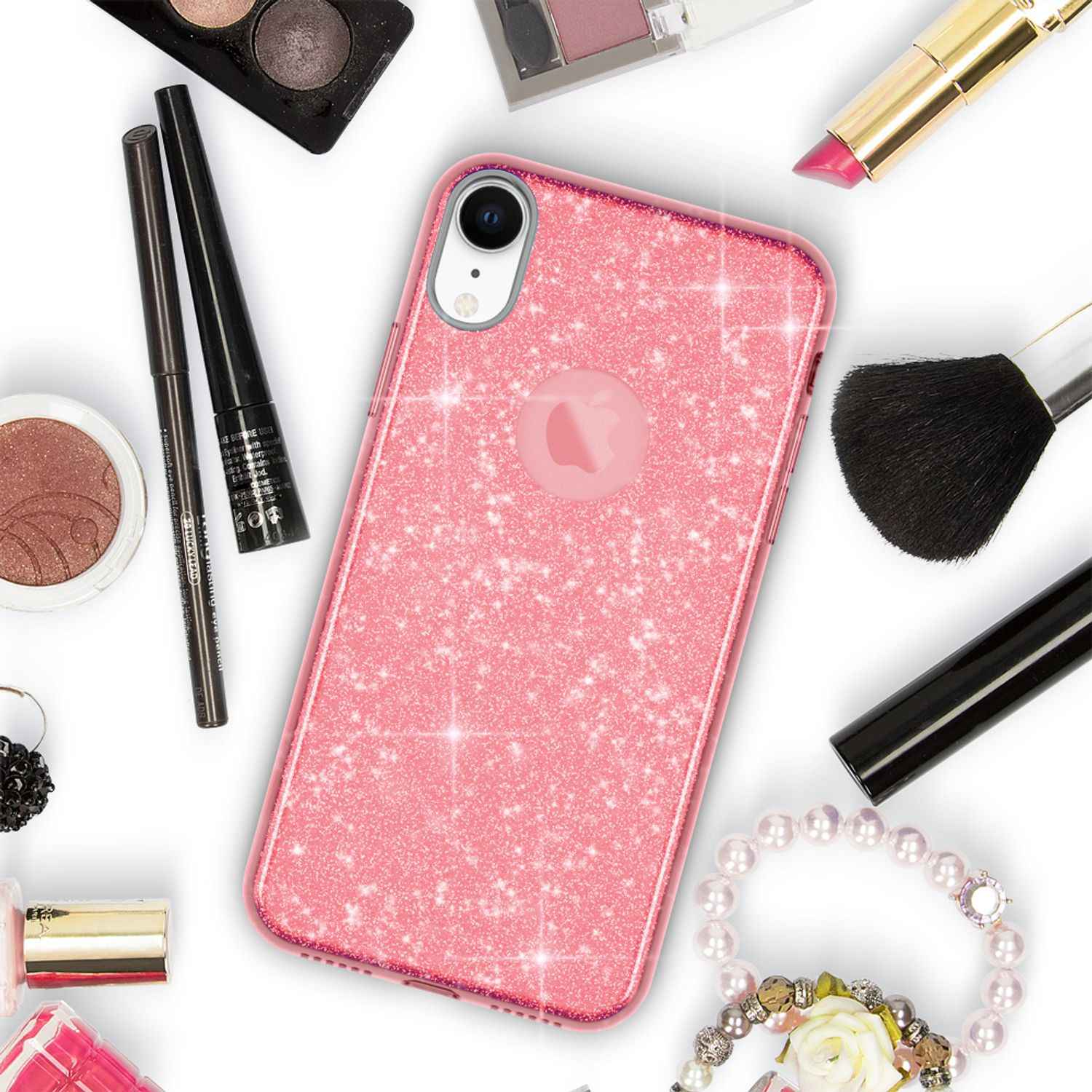 NALIA Hülle für iPhone XR, Handyhülle Glitzer Ultra-Slim Silikon-Case Back-Cover