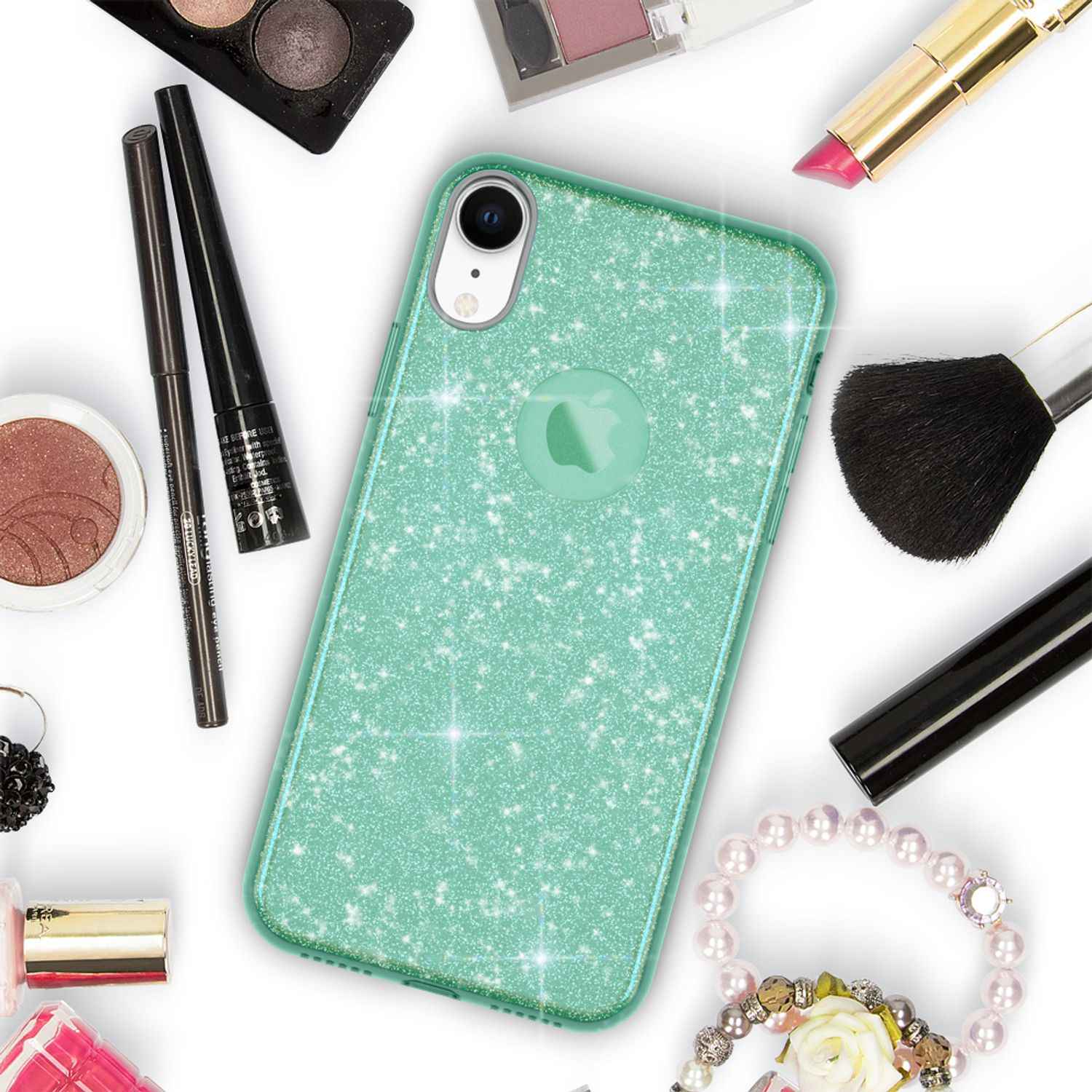 NALIA Hülle für iPhone XR, Handyhülle Glitzer Ultra-Slim Silikon-Case Back-Cover