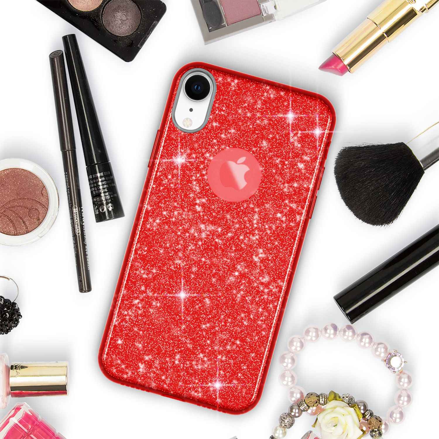 NALIA Hülle für iPhone XR, Handyhülle Glitzer Ultra-Slim Silikon-Case Back-Cover