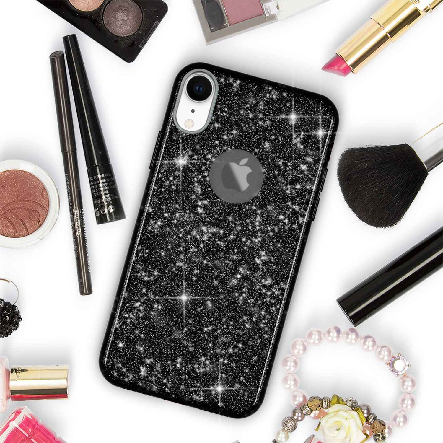 NALIA Hülle für iPhone XR, Handyhülle Glitzer Ultra-Slim Silikon-Case Back-Cover