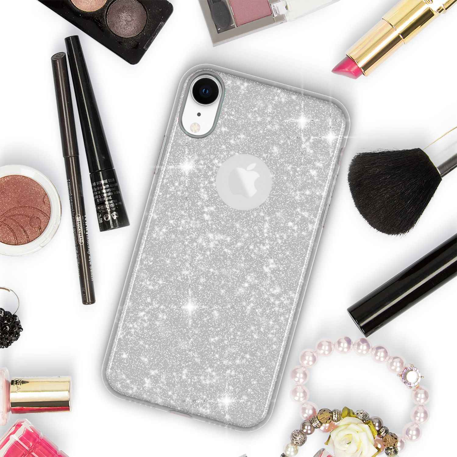 NALIA Hülle für iPhone XR, Handyhülle Glitzer Ultra-Slim Silikon-Case Back-Cover