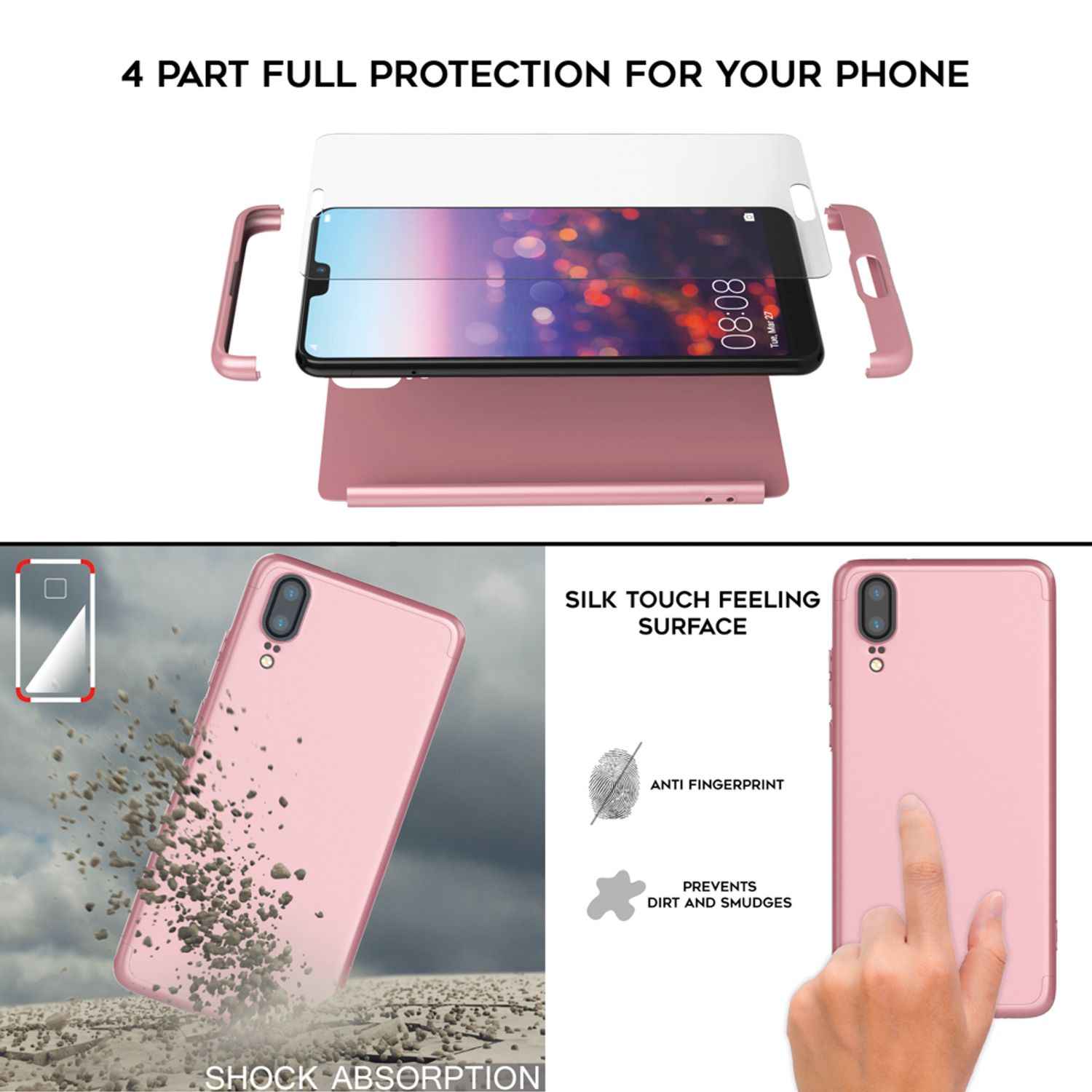 Huawei P20 Hülle 360 Grad Handyhülle mit Displayschutz von NALIA, 360° Cover Case