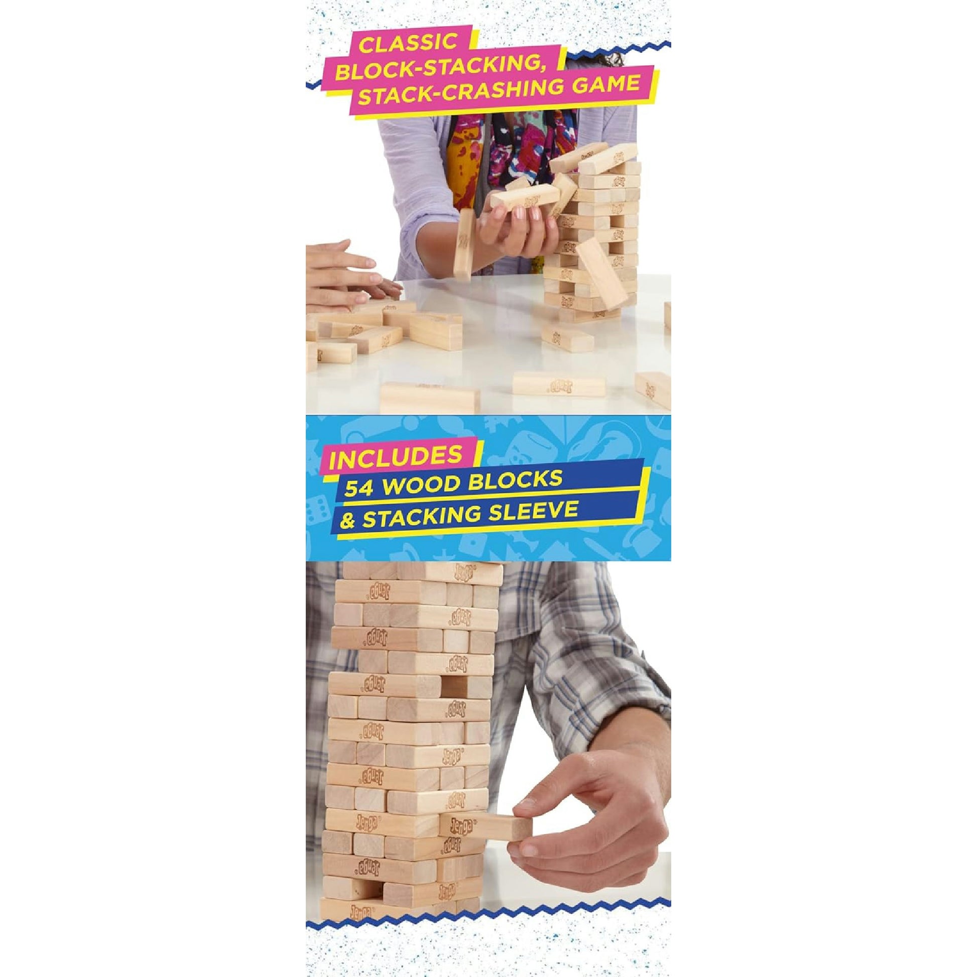 Hasbro Gaming Jenga Classic, beliebtes Geschicklichkeitsspiel zur Förderung der Reaktion, für Kinder ab 6 Jahren geeignet und für bis zu 2 Spieler, originelles Spiel zu Neujahr und Weihnachten Hauptansicht