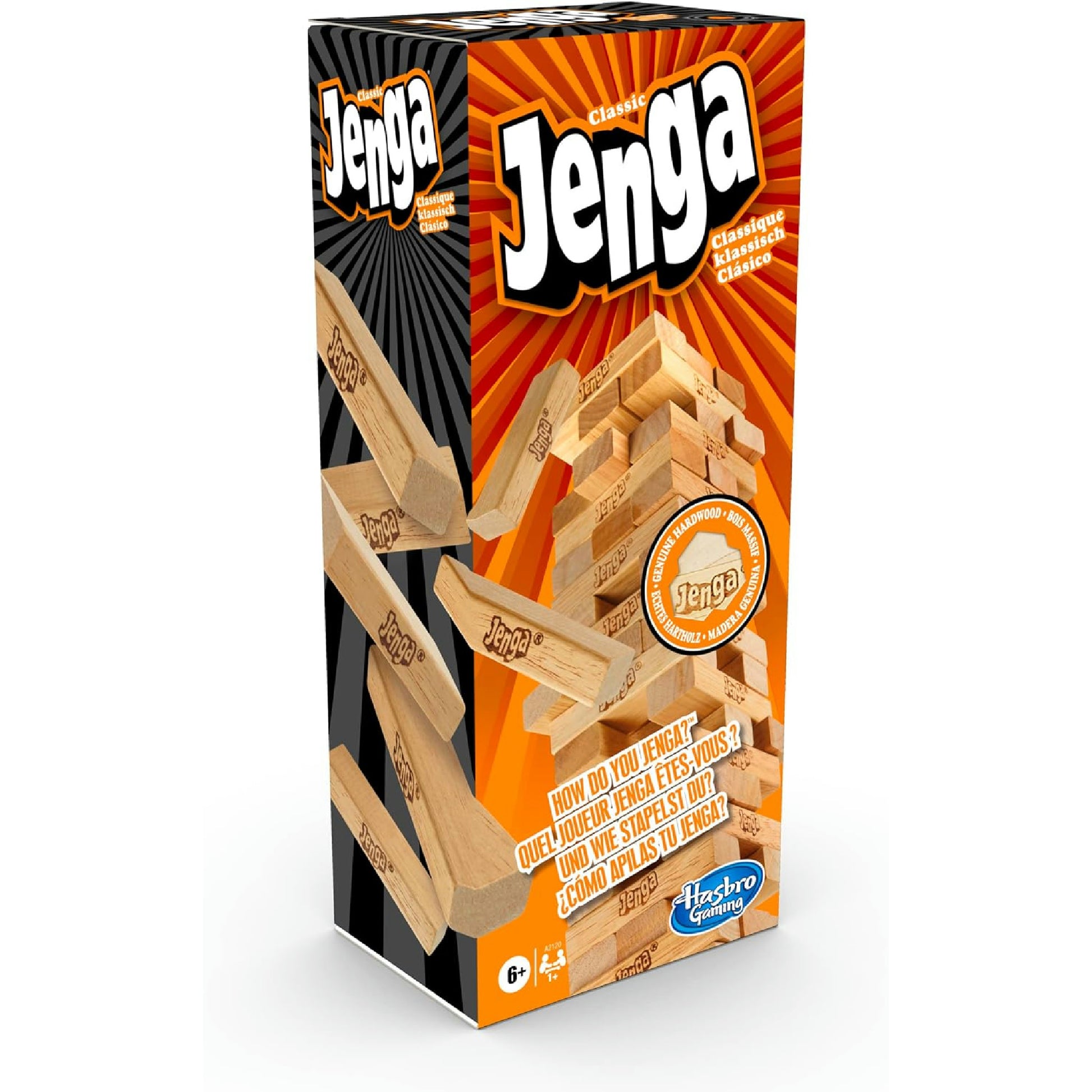 Hasbro Gaming Jenga Classic, beliebtes Geschicklichkeitsspiel zur Förderung der Reaktion, für Kinder ab 6 Jahren geeignet und für bis zu 2 Spieler, originelles Spiel zu Neujahr und Weihnachten Hauptansicht