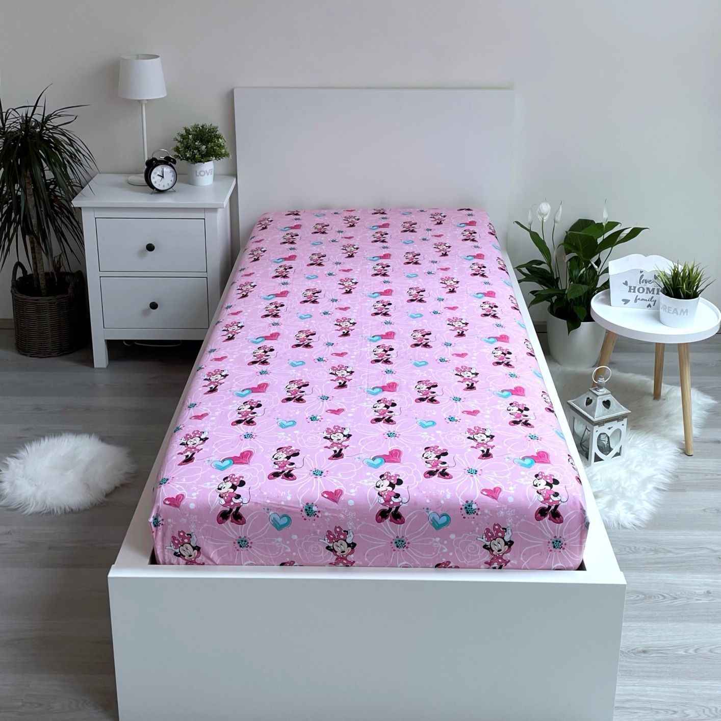 Minnie Maus rosa Spannbettlaken - 90x200 cm Bettbezug Einzelbett Matratzenbezug