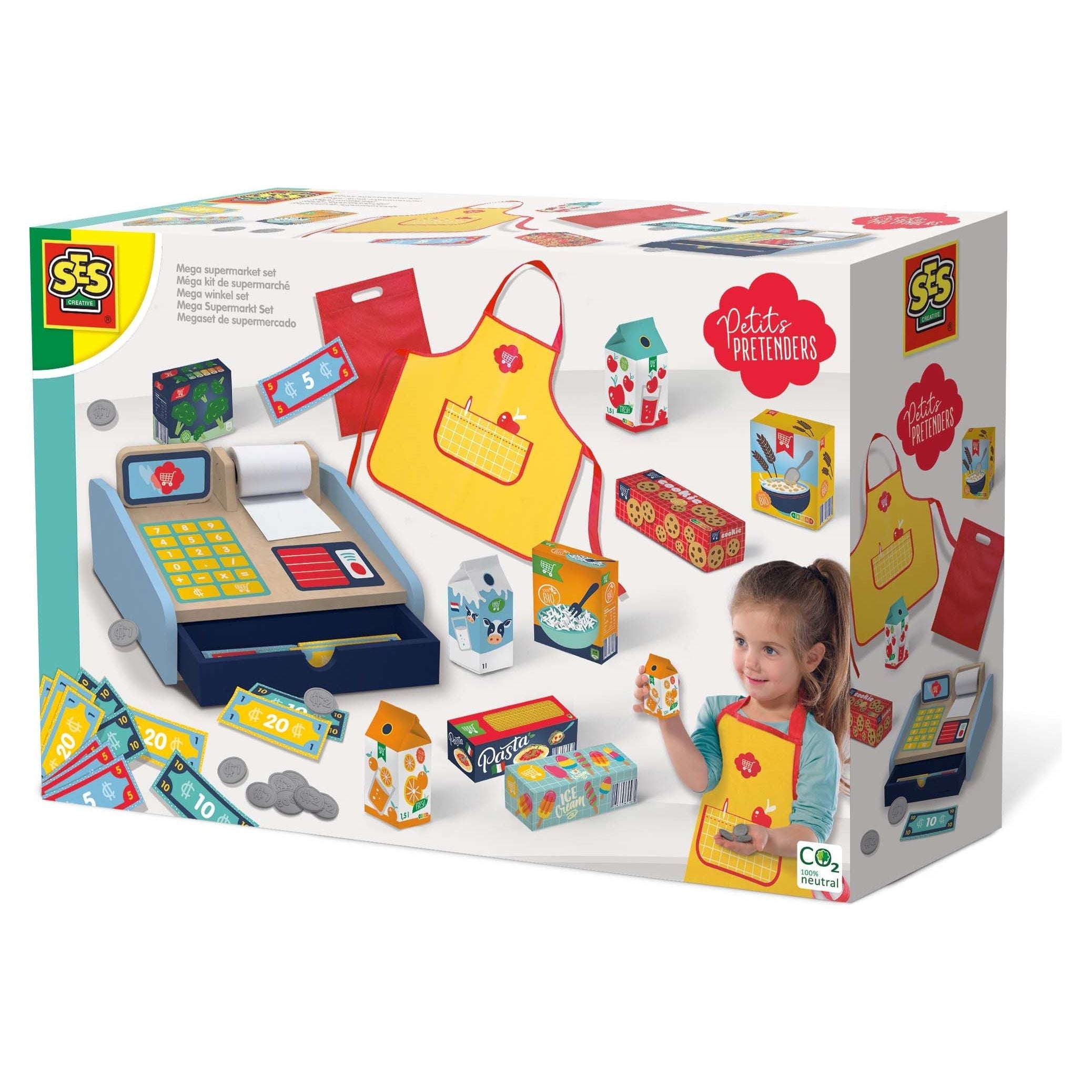 SES Petits Pretenders Holzkassenset – Spielkasse mit Zubehör für Kinder ab 3 Jahren