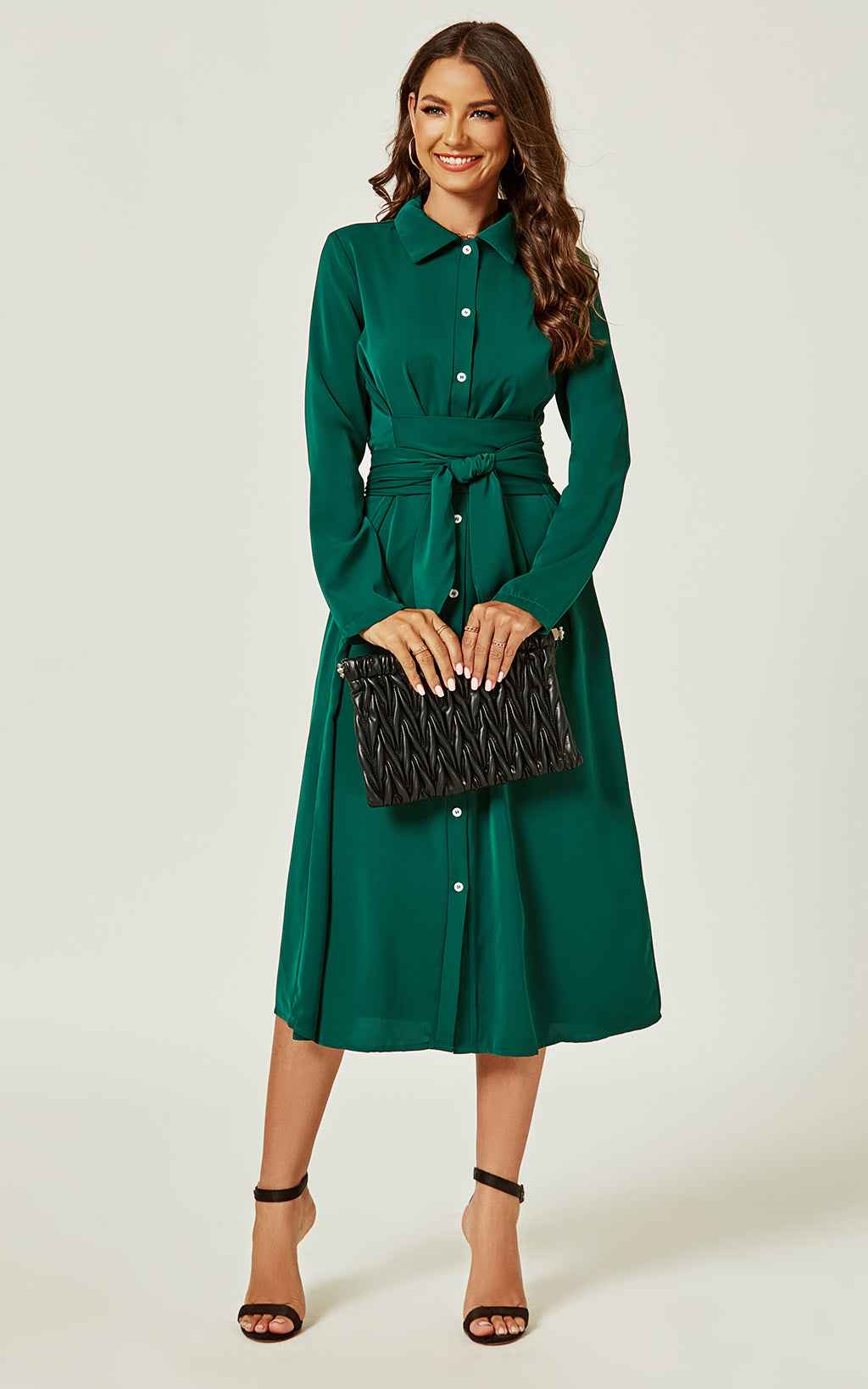 Shirt Midi Wrap Dress In Green