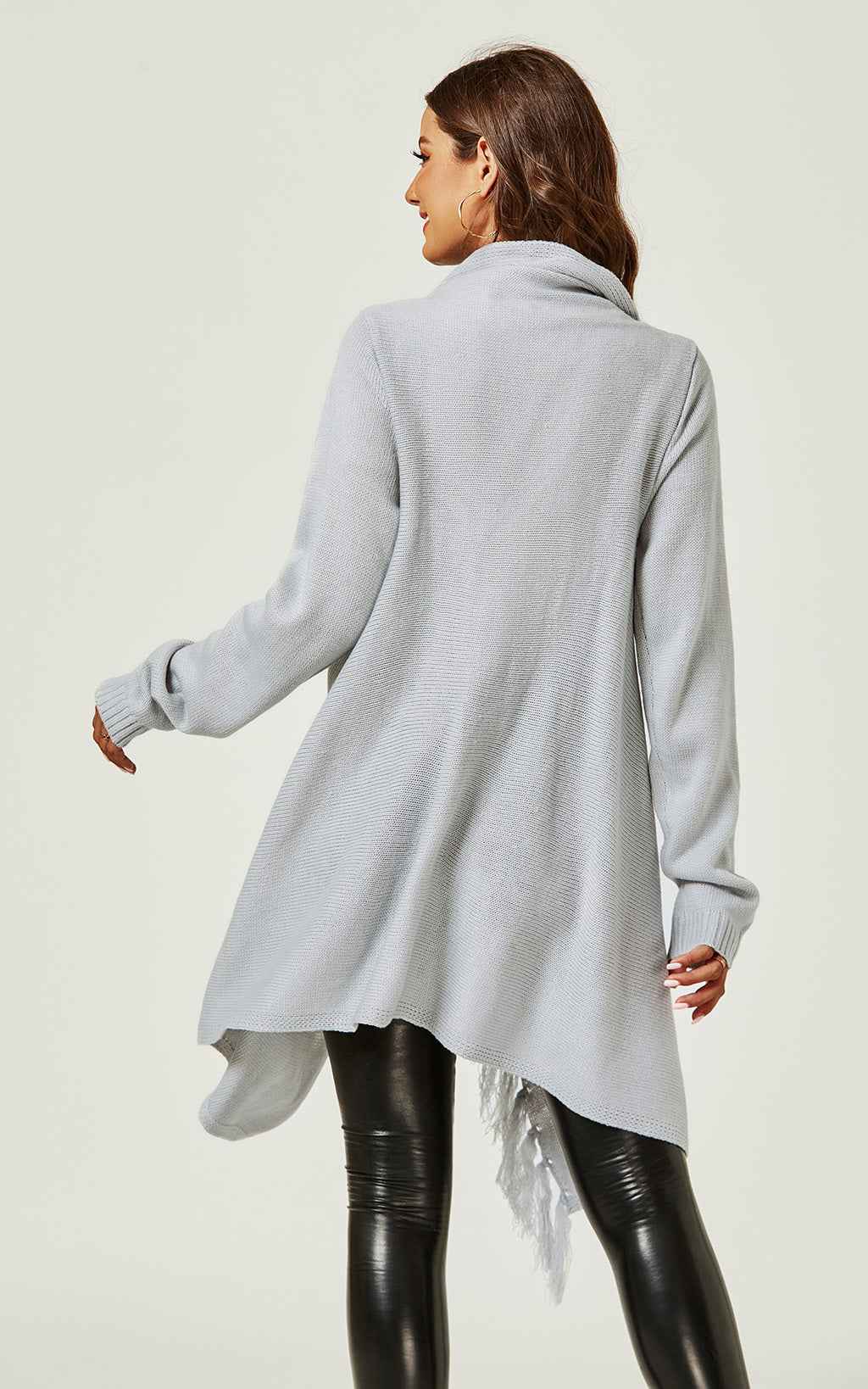 Fringes Detail Cardigan In Silver Grey
