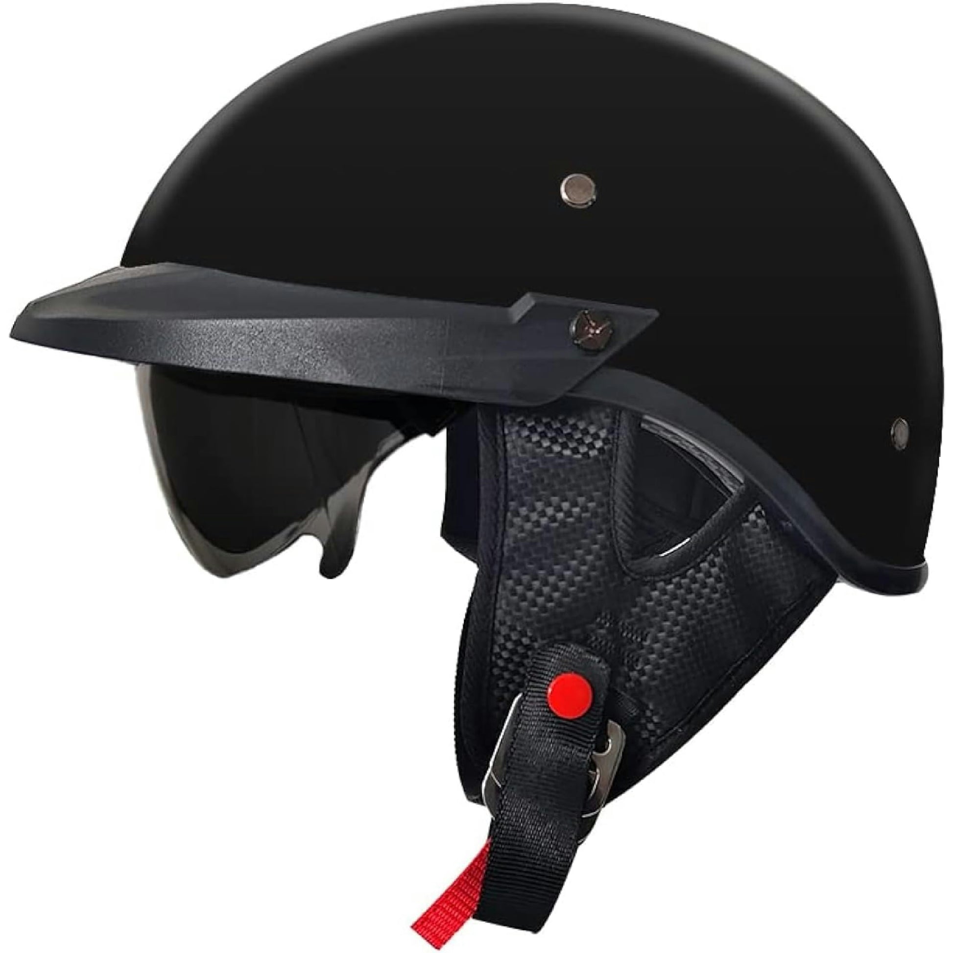 Retro Helm Moped Halbschalenhelm mit ECE-Zertifizierung Rollerhelm Cruiser Chopper Skateboardhelm Antikollisionshelm Motorradhalbhelm mit Visier für Damen und Herren Erwachsene (Schwarz Glänzend,M) Hauptansicht