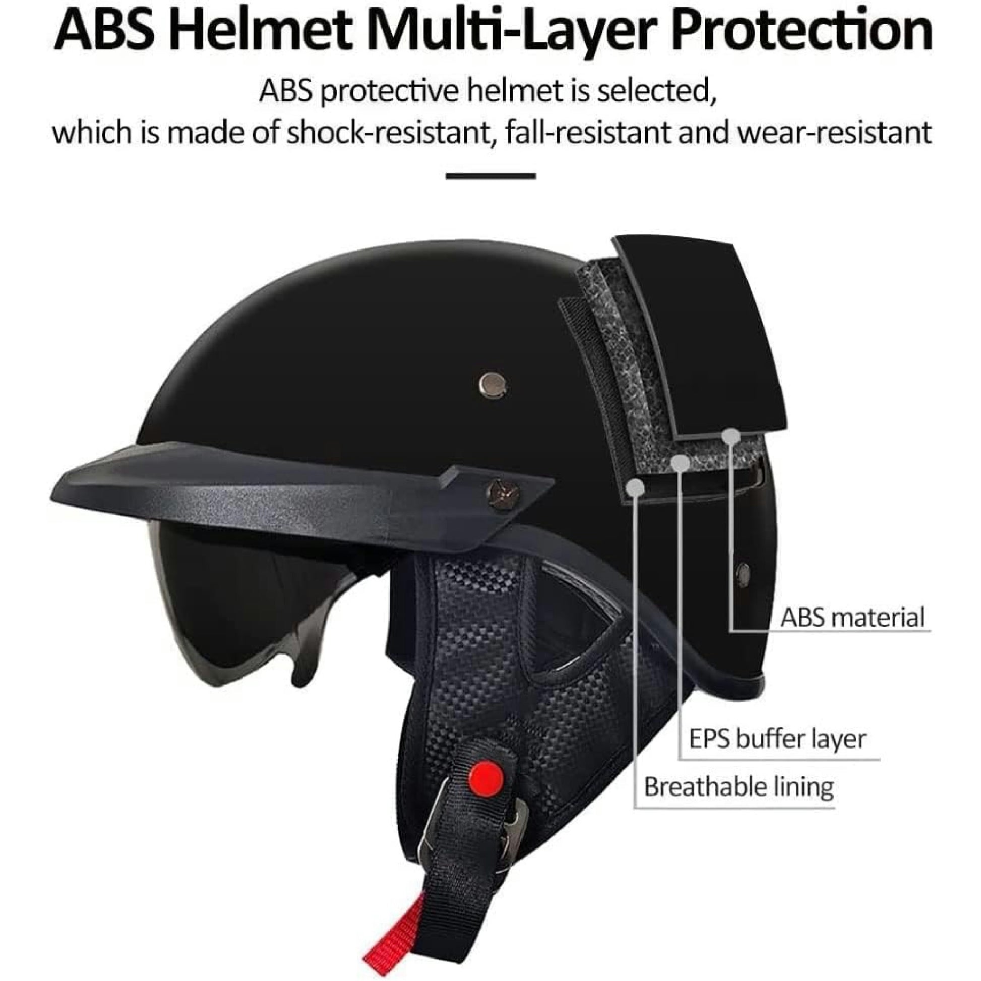 Retro Helm Moped Halbschalenhelm mit ECE-Zertifizierung Rollerhelm Cruiser Chopper Skateboardhelm Antikollisionshelm Motorradhalbhelm mit Visier für Damen und Herren Erwachsene (Schwarz Glänzend,M) Hauptansicht