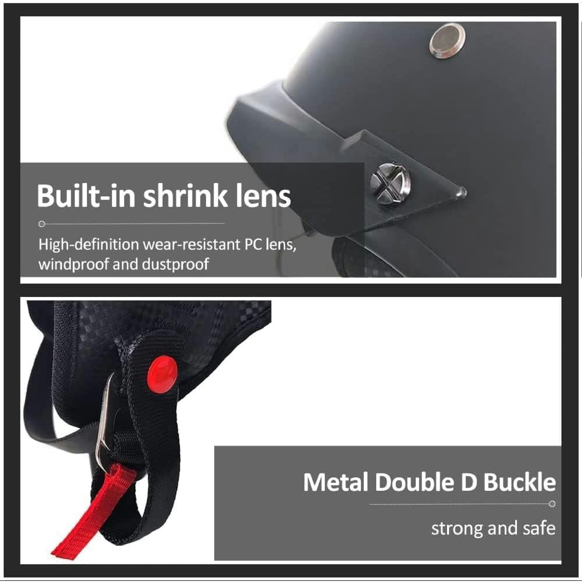 Retro Helm Moped Halbschalenhelm mit ECE-Zertifizierung Rollerhelm Cruiser Chopper Skateboardhelm Antikollisionshelm Motorradhalbhelm mit Visier für Damen und Herren Erwachsene (Schwarz Glänzend,M) Hauptansicht