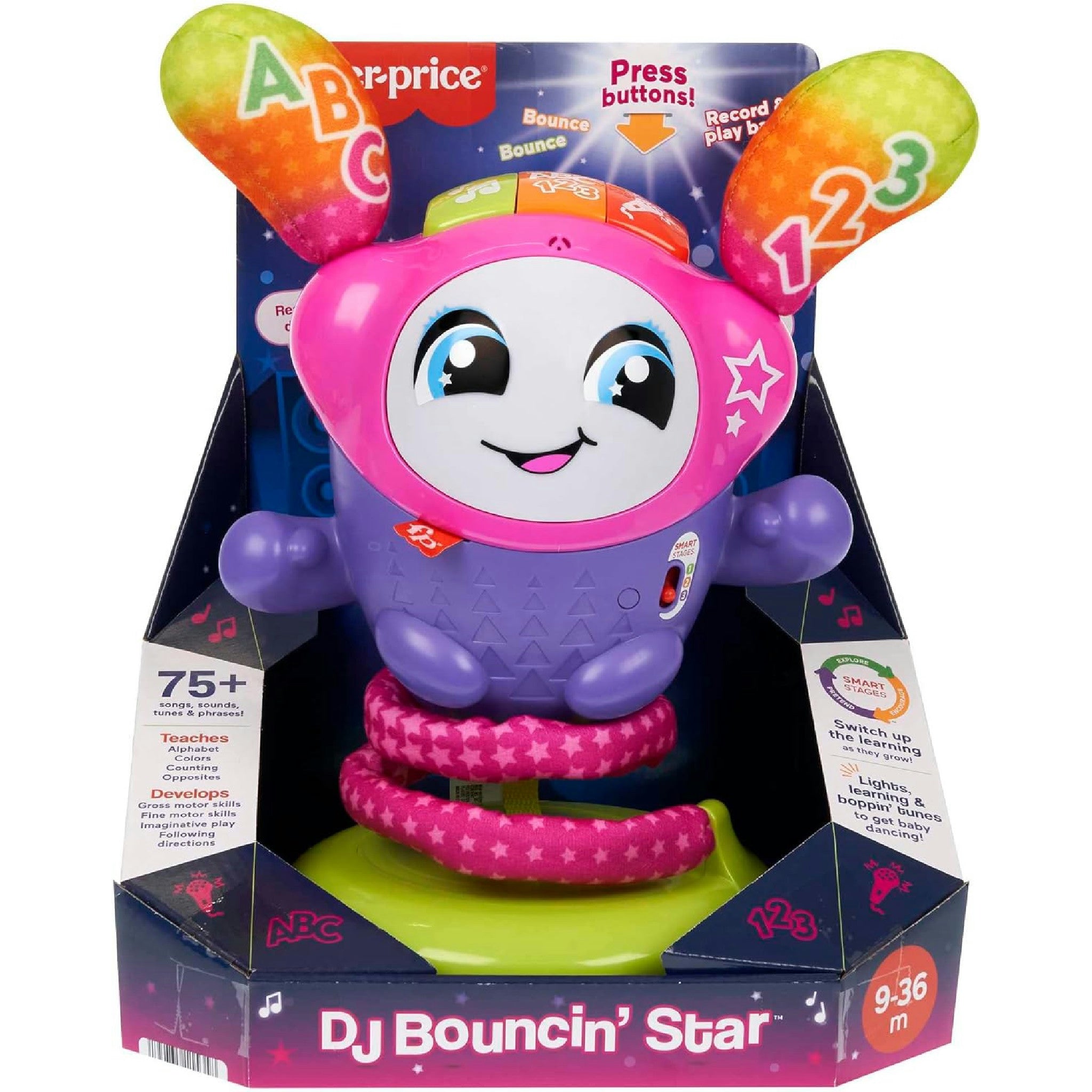 Fisher-Price DJ Bouncin’ Star Baby Toys | Educational Toys for 1 Year Old Boys and Girls | 1 Year Baby Gifts | Interactive Toys for 1 Year Old Girls and Boys | UK English Version 9-36m, HRC48 Hauptansicht