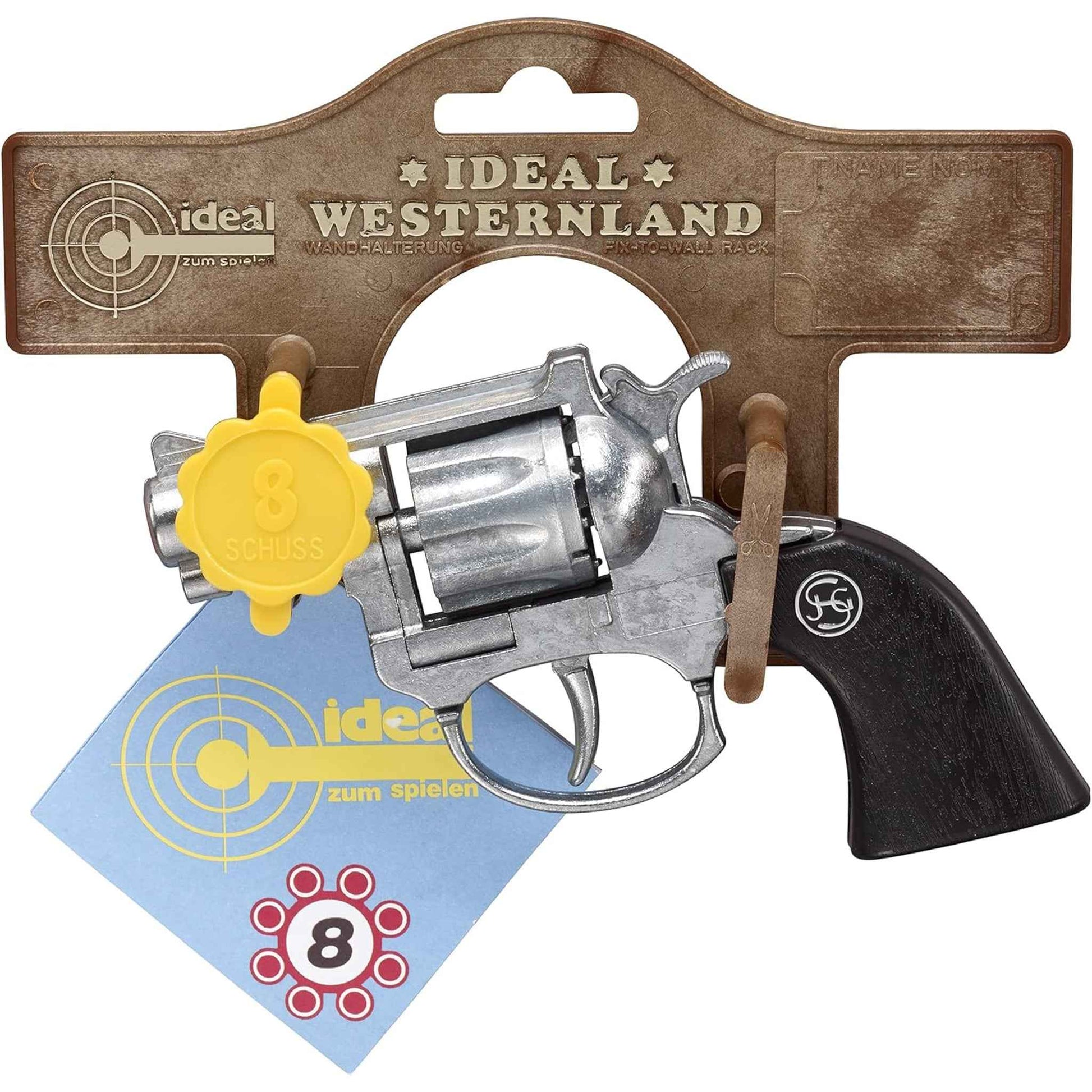 Spielzeugpistole Cowboy Sheriff 13 cm silber schwarz Zündplättchen
