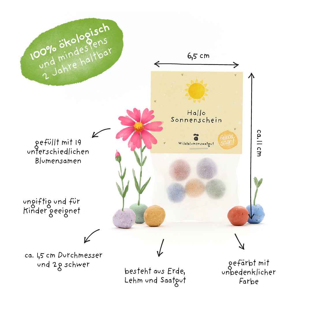5 Blumenmurmeln im Tütchen "Hallo Sonnenschein"