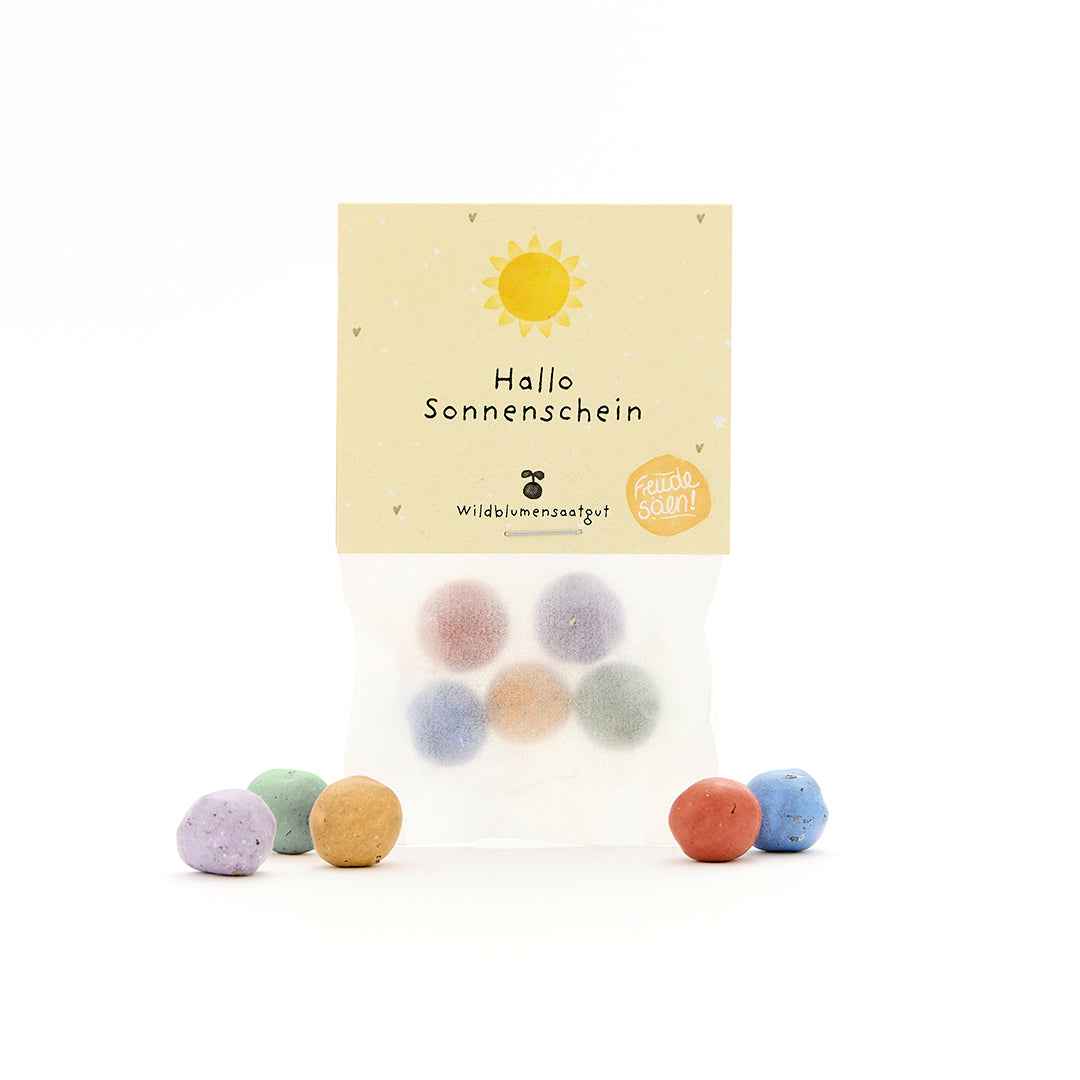5 Blumenmurmeln im Tütchen "Hallo Sonnenschein"