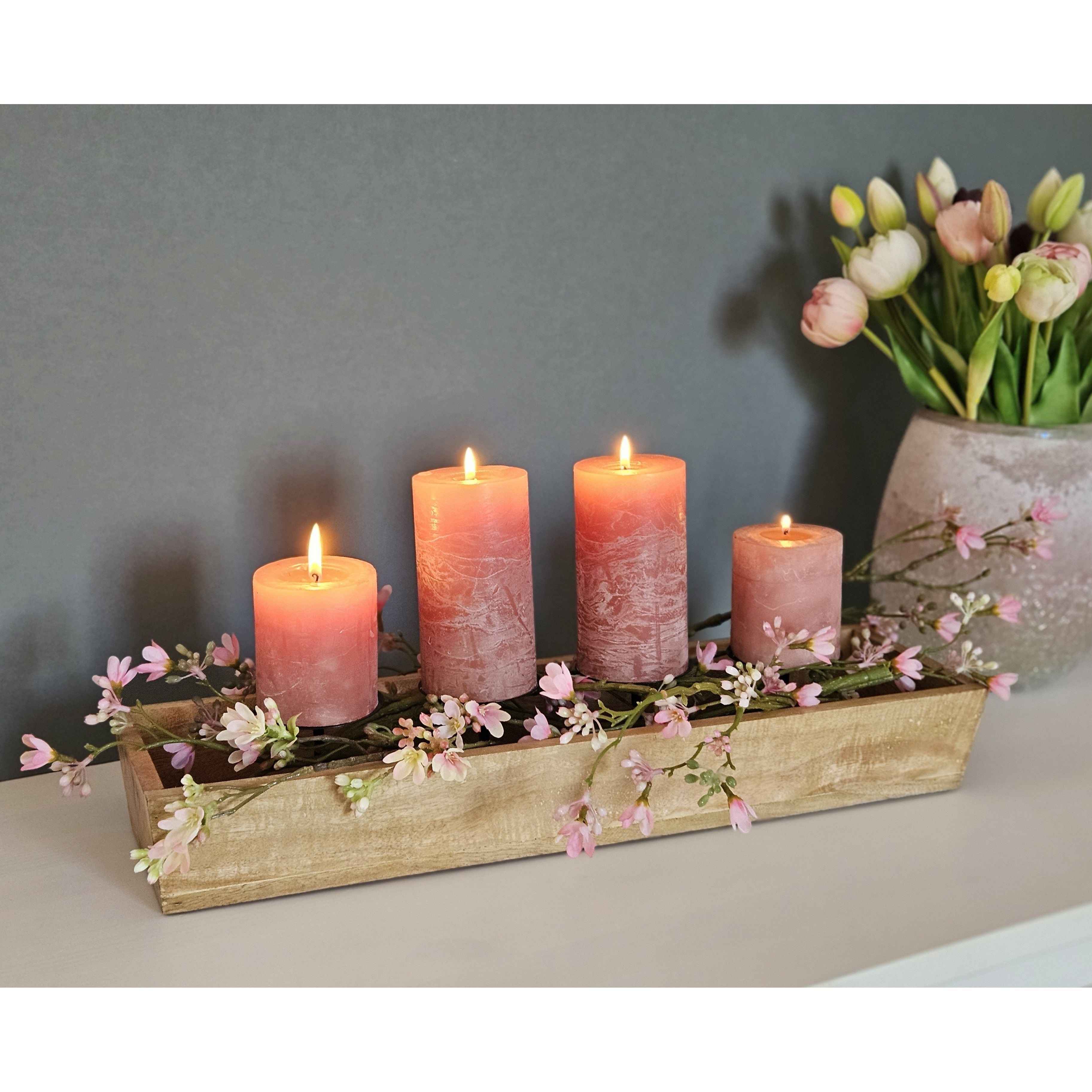 Kerzenhalter Kerzenständer Tablett Holz Mangoholz Advent Deko für 4 Kerzen 53 cm