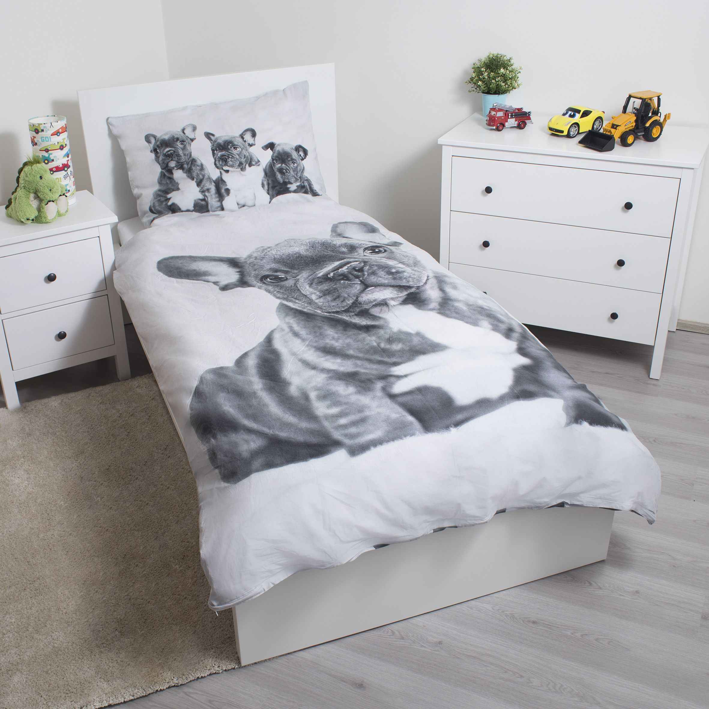 Bulldogge Bettwäsche - weiche Baumwolle 140x200 cm Kissen und Decke