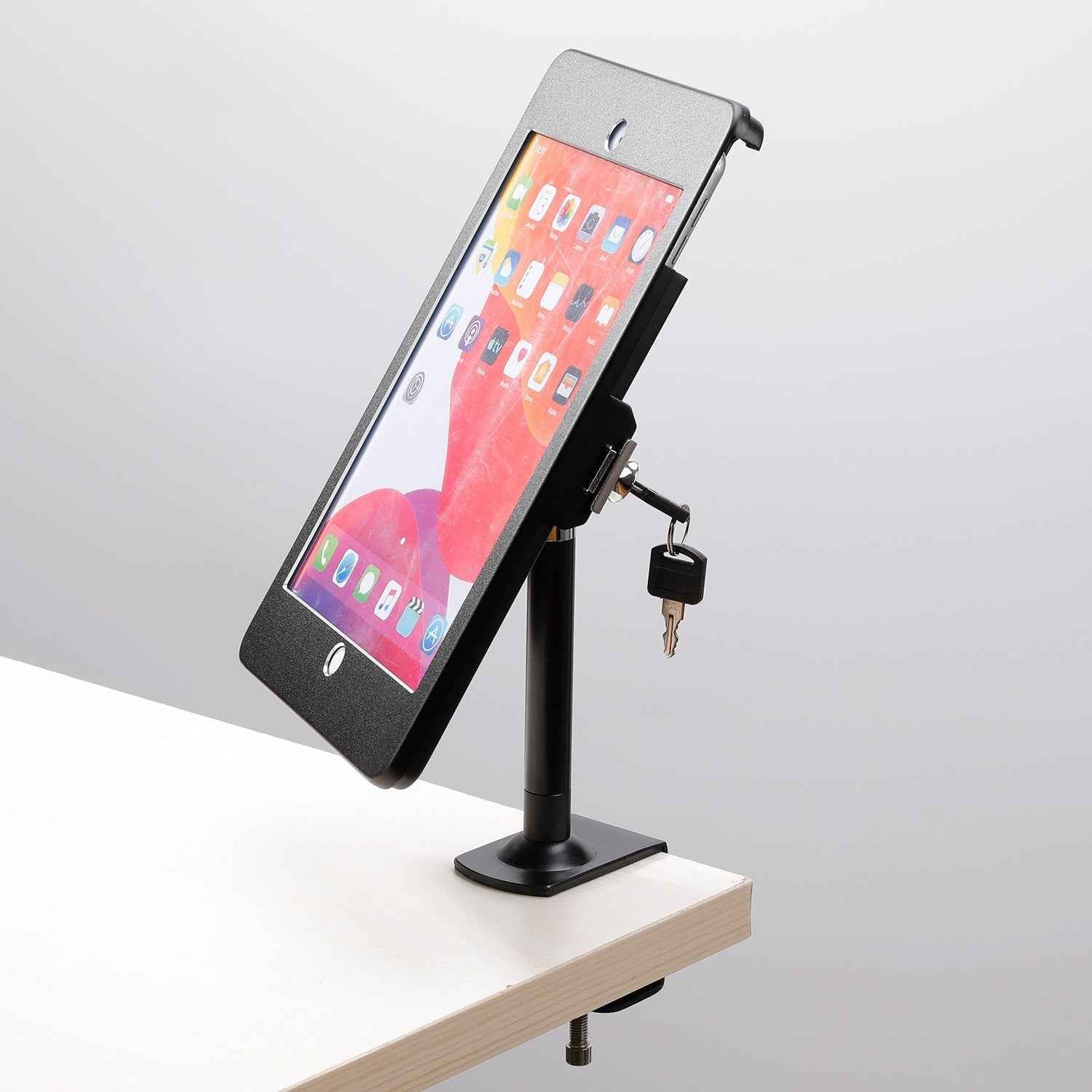 SYSTEM-S Stangen Halterung mit Schloss Befestigung aus Metall in Schwarz für iPad Pro 11"