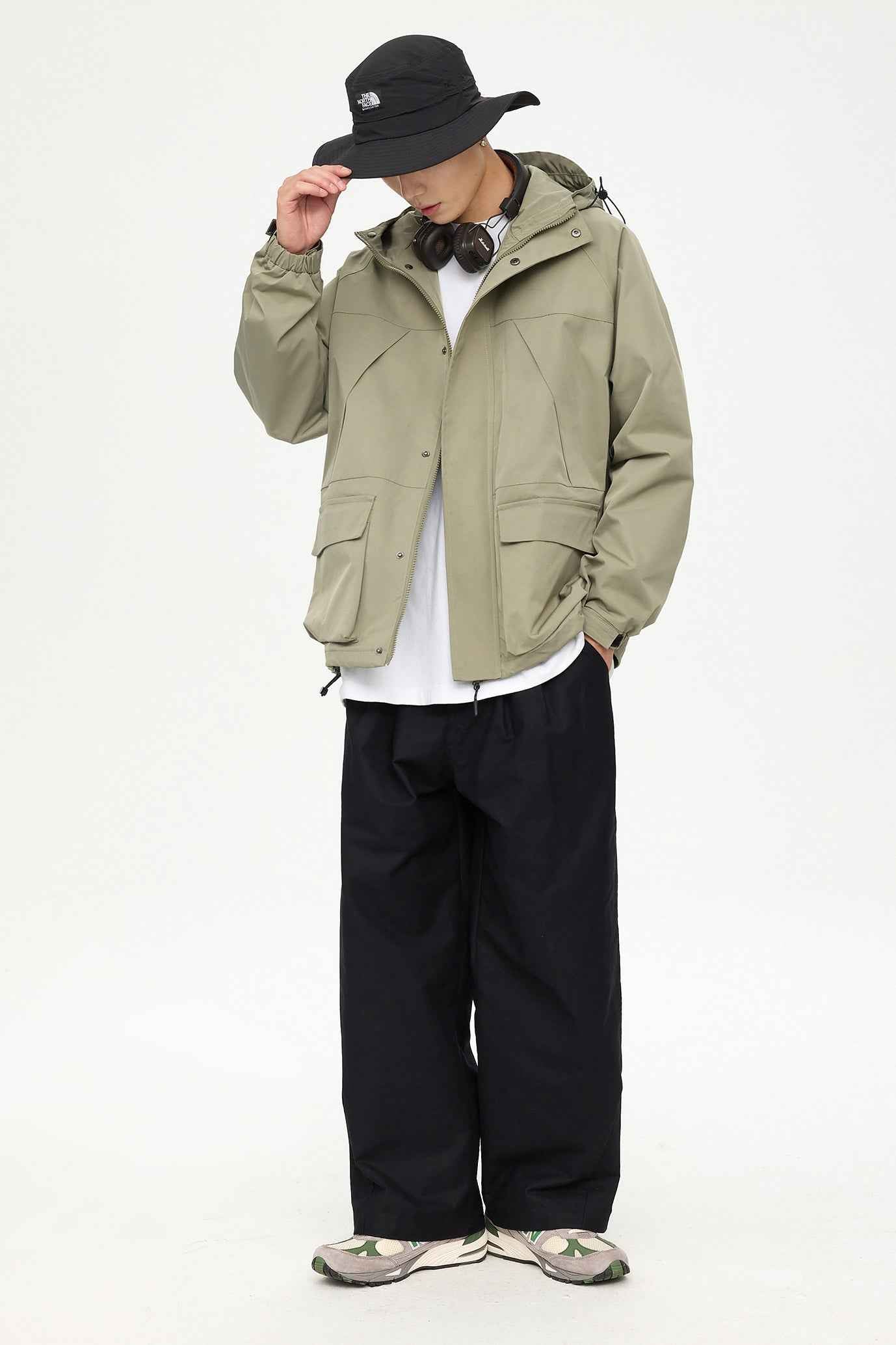 Patched Pockets Waterproof Jacket in Lightolive