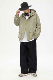Patched Pockets Waterproof Jacket in Lightolive