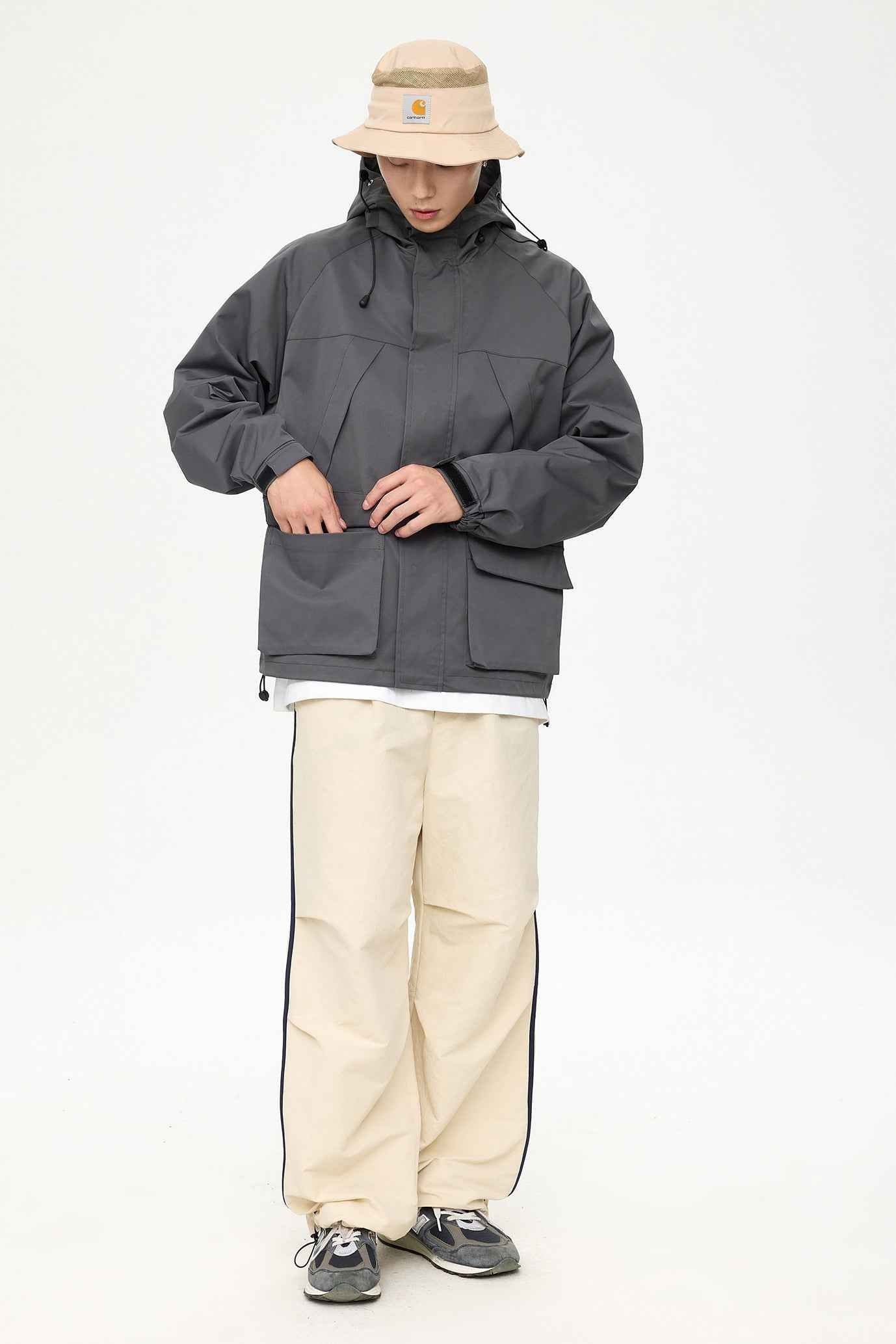 Patched Pockets Waterproof Jacket in Grey