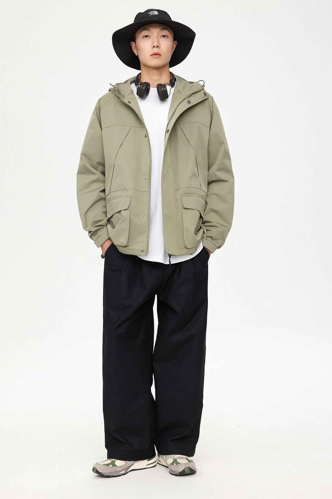 Patched Pockets Waterproof Jacket in Lightolive