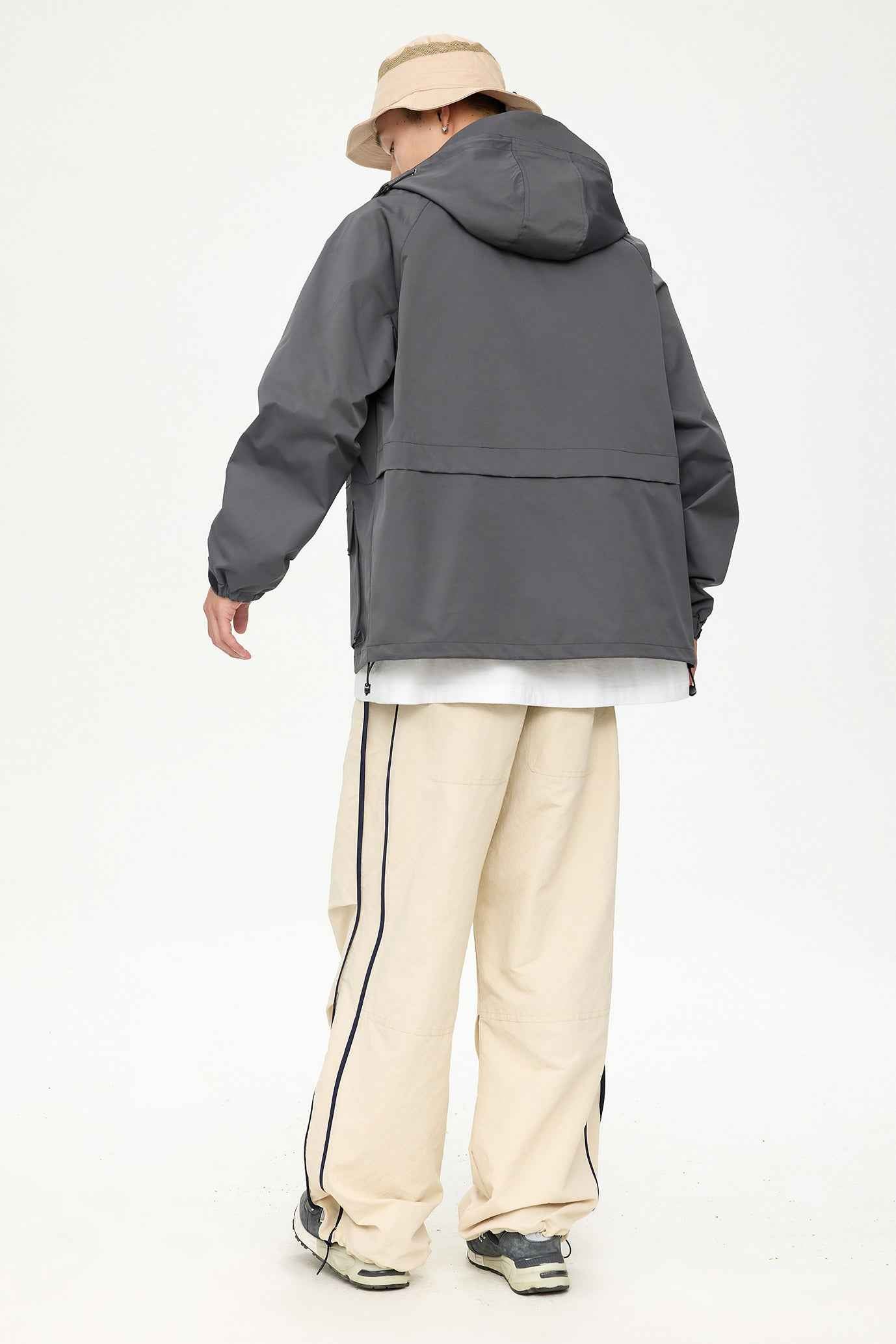 Patched Pockets Waterproof Jacket in Grey