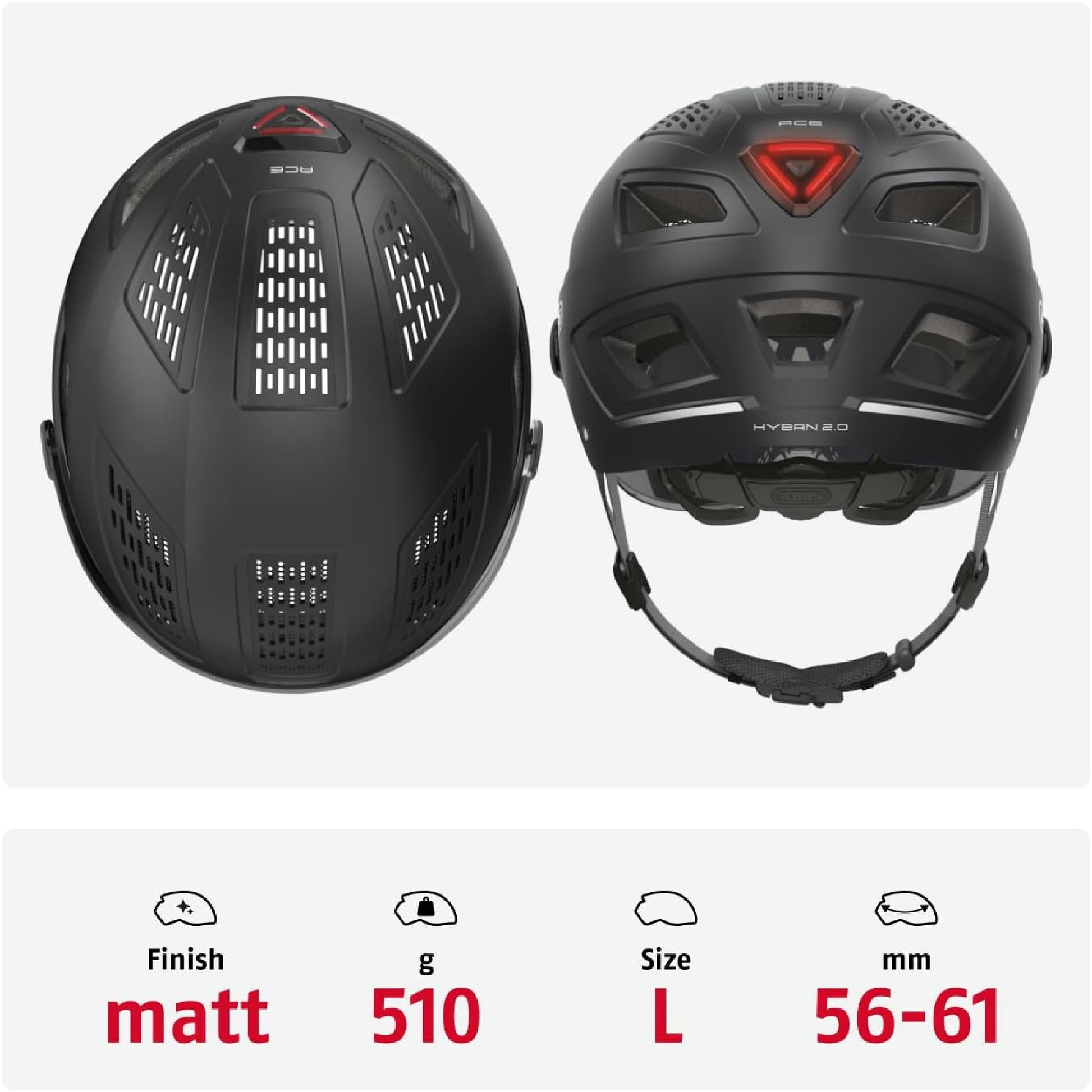 ABUS Stadthelm Hyban 2.0 ACE - Fahrradhelm mit Visier, Licht und ABS-Hartschale - für Damen und Herren - Schwarz (velvet black), Größe L Hauptansicht