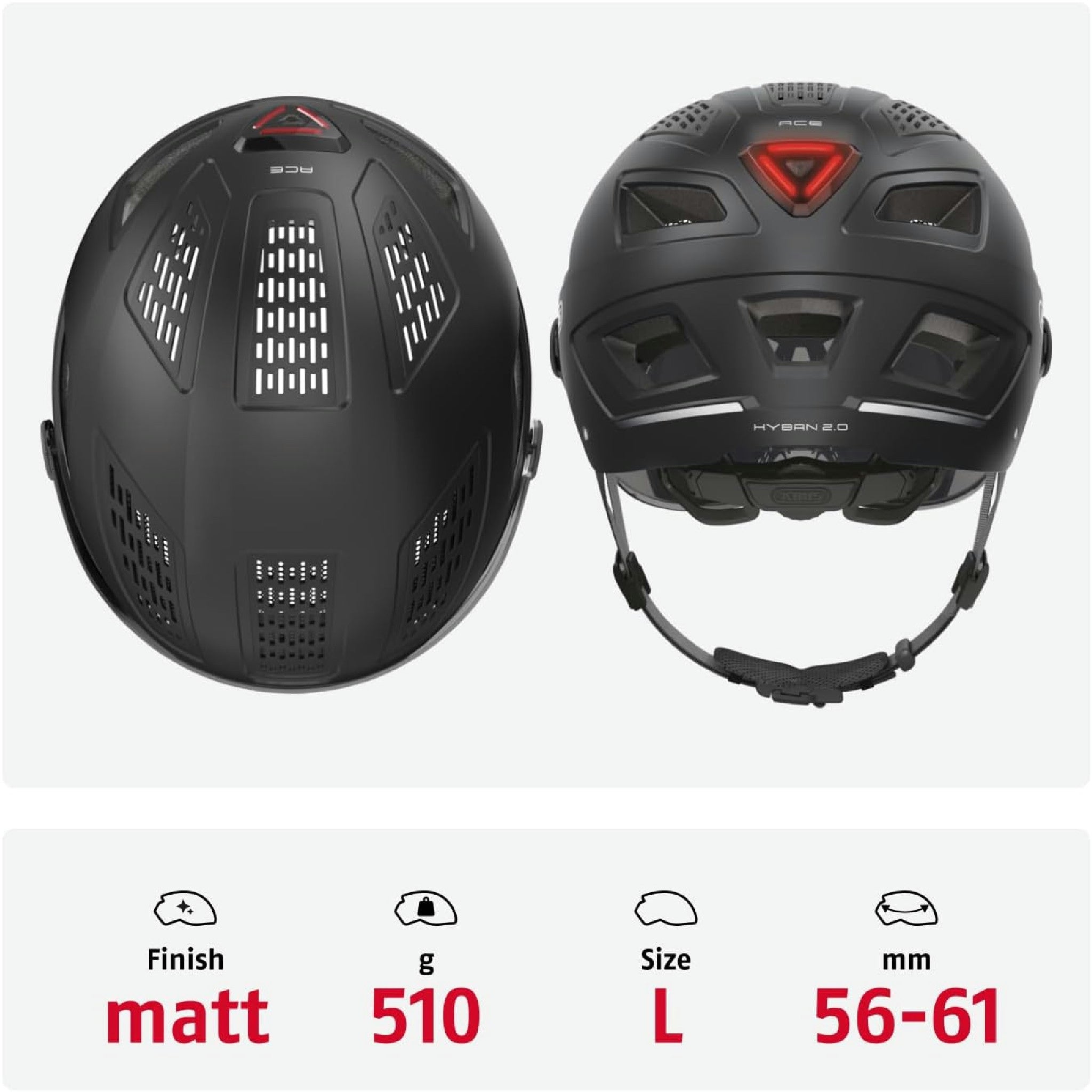 ABUS Stadthelm Hyban 2.0 ACE - Fahrradhelm mit Visier, Licht und ABS-Hartschale - für Damen und Herren - Schwarz (velvet black), Größe L Hauptansicht