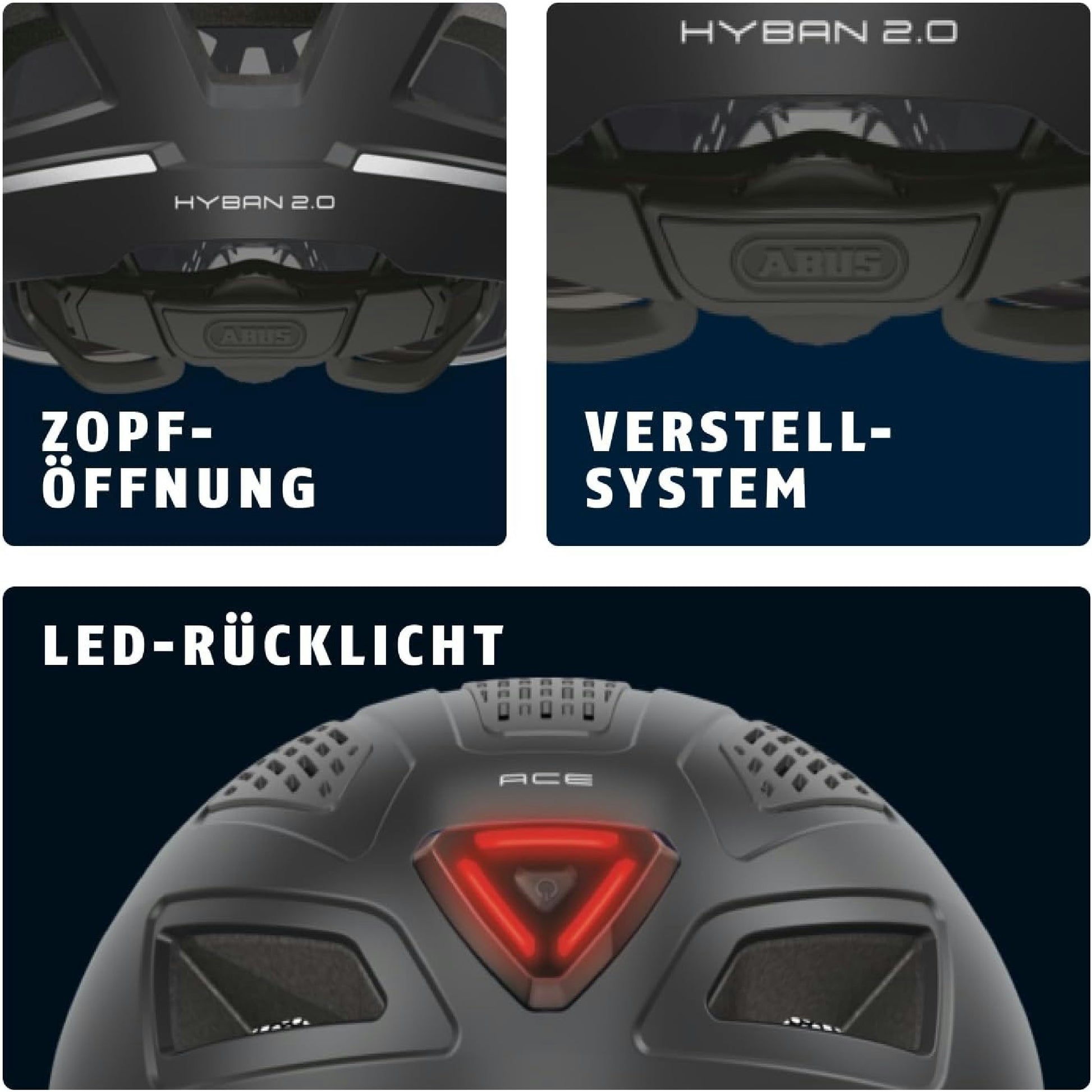 ABUS Stadthelm Hyban 2.0 ACE - Fahrradhelm mit Visier, Licht und ABS-Hartschale - für Damen und Herren - Schwarz (velvet black), Größe L Hauptansicht