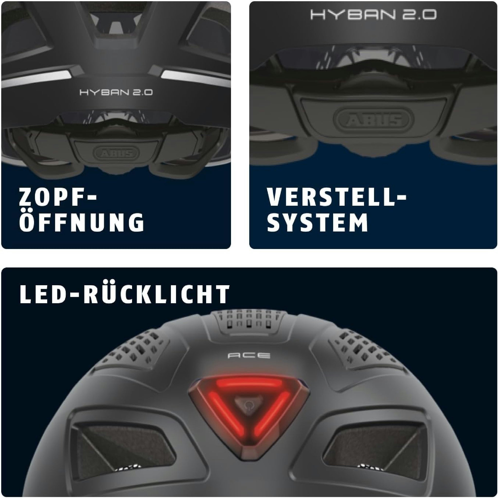 ABUS Stadthelm Hyban 2.0 ACE - Fahrradhelm mit Visier, Licht und ABS-Hartschale - für Damen und Herren - Schwarz (velvet black), Größe L Hauptansicht