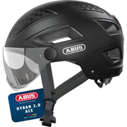ABUS Stadthelm Hyban 2.0 ACE - Fahrradhelm mit Visier, Licht und ABS-Hartschale - für Damen und Herren - Schwarz (velvet black), Größe L Hauptansicht