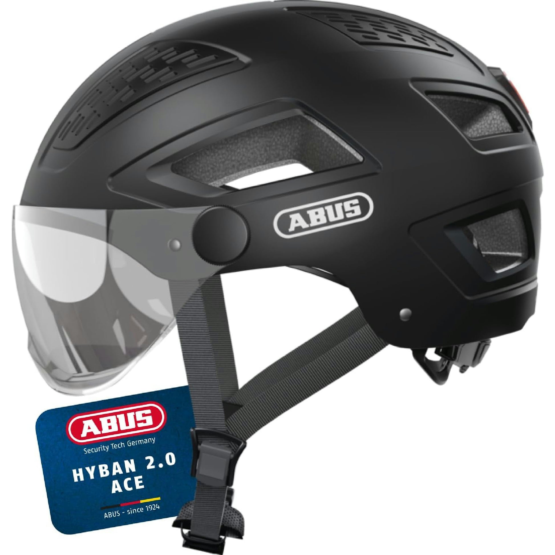 ABUS Stadthelm Hyban 2.0 ACE - Fahrradhelm mit Visier, Licht und ABS-Hartschale - für Damen und Herren - Schwarz (velvet black), Größe L Hauptansicht