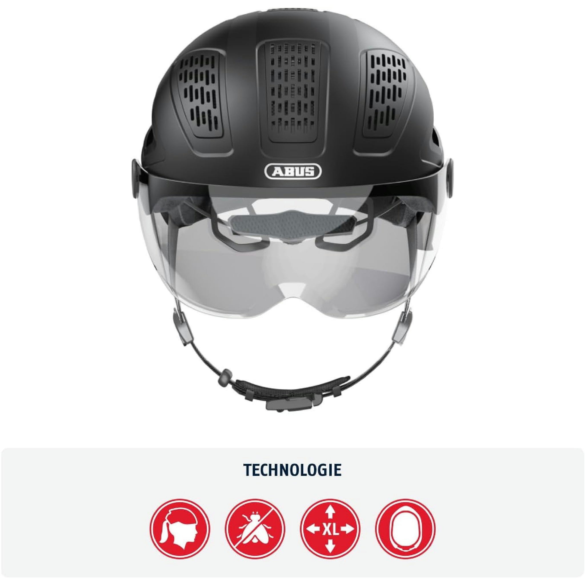 ABUS Stadthelm Hyban 2.0 ACE - Fahrradhelm mit Visier, Licht und ABS-Hartschale - für Damen und Herren - Schwarz (velvet black), Größe L Hauptansicht