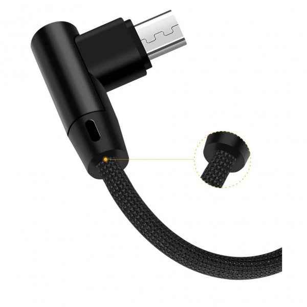 SYSTEM-S USB 2.0 Kabel 25cm Micro B Stecker zu 2.0 A Stecker Winkel geflochten in Schwarz