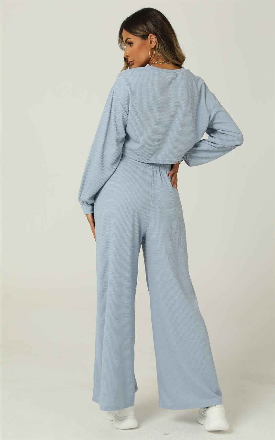 Woven Crinkle Crop Tee & Wide Leg Trousers co-ord Set