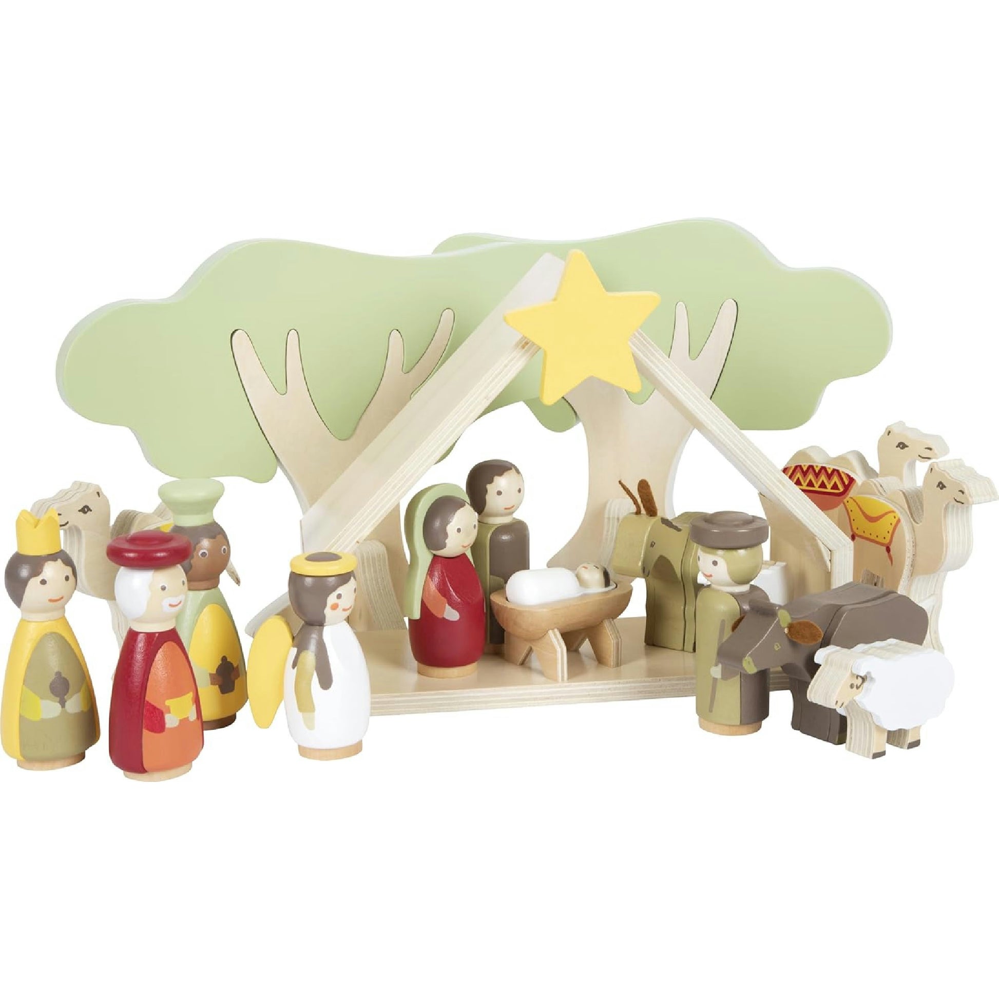 small foot Weihnachtskrippe aus Holz, 18-teiliges Spielset für Kinder, kindgerechte Weihnachtsdekoration mit Figuren und Tieren, 12356 Hauptansicht