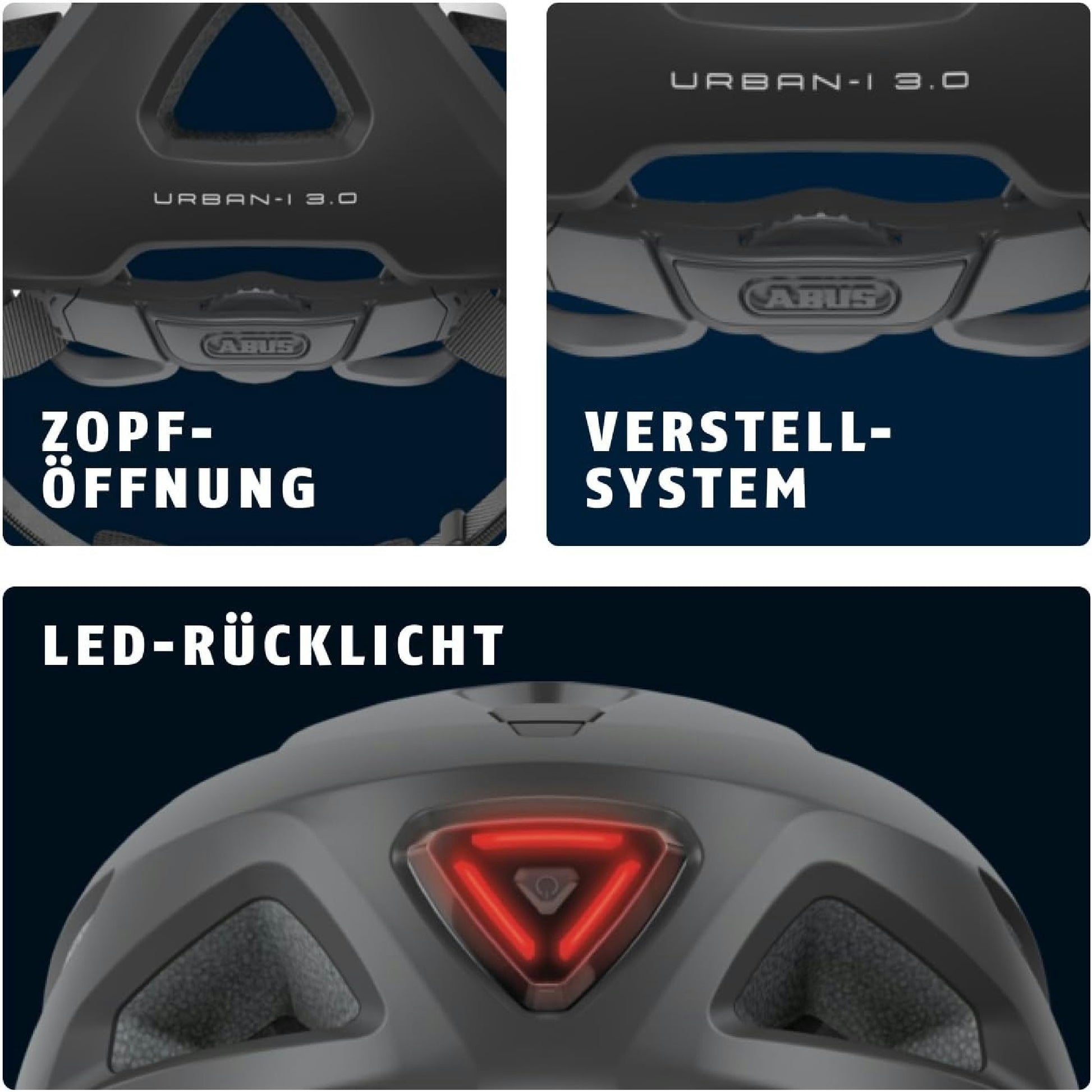 ABUS Stadthelm Urban-I 3.0 - Fahrradhelm mit Rücklicht, Schirm und Magnetverschluss - für Damen und Herren - Schwarz Matt, Größe M Hauptansicht