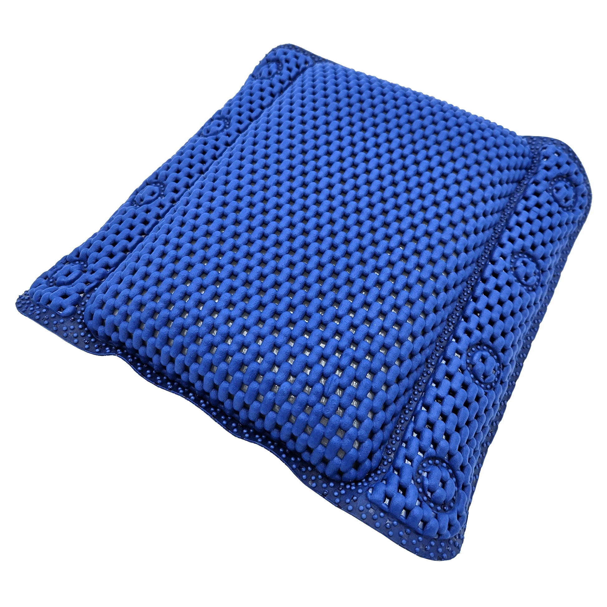 Badewannenkissen in Grau mit blauen Details, bietet Komfort beim Baden