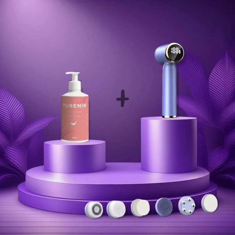 PURENIN Gesichtsbürste 6in1 Set in Weiß mit Anti-Aging Aufsatz