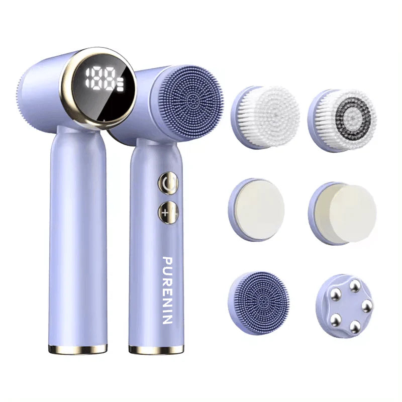 PURENIN Gesichtsbürste 6in1 Set in Weiß mit ergonomischem Design