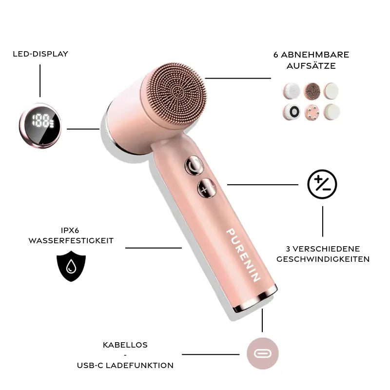 PURENIN Gesichtsbürste 6in1 Set in Weiß mit Gebrauchsanweisung