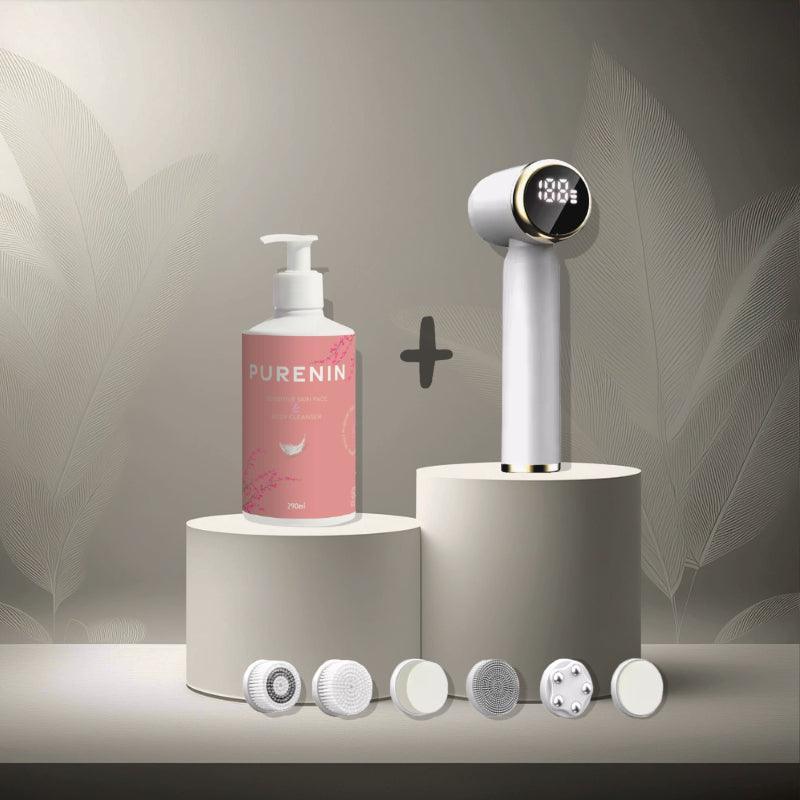 PURENIN Gesichtsbürste 6in1 Set in Weiß mit wasserdichtem Design