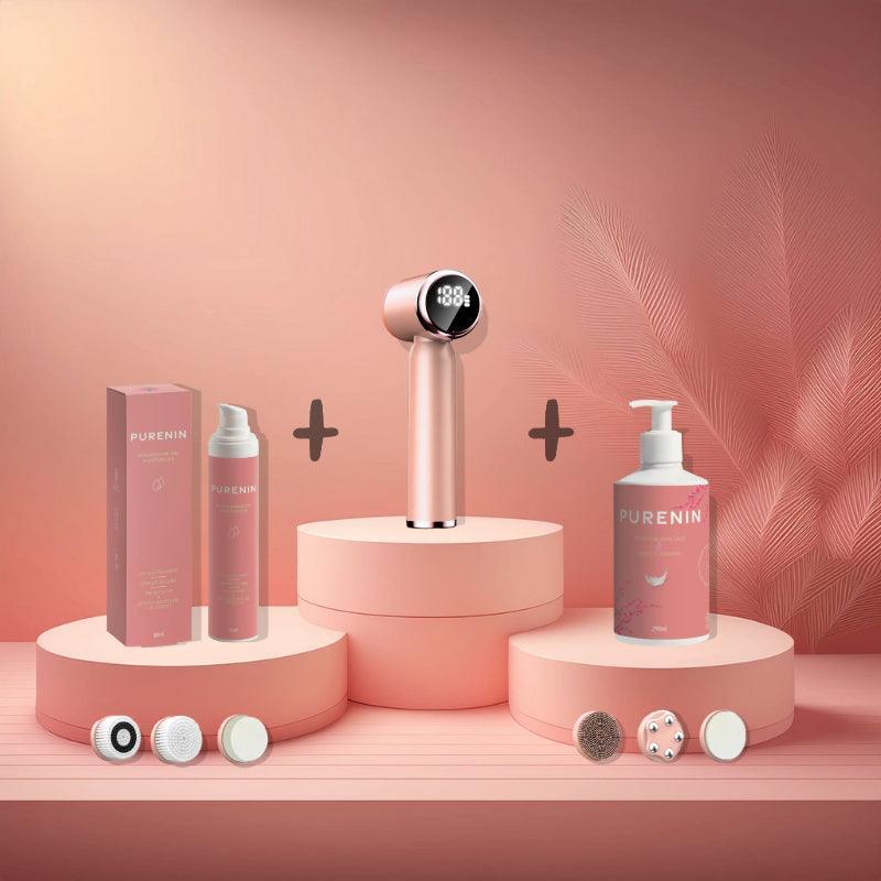 PURENIN Gesichtsbürste 6in1 Set in Weiß mit Geschwindigkeitsstufen