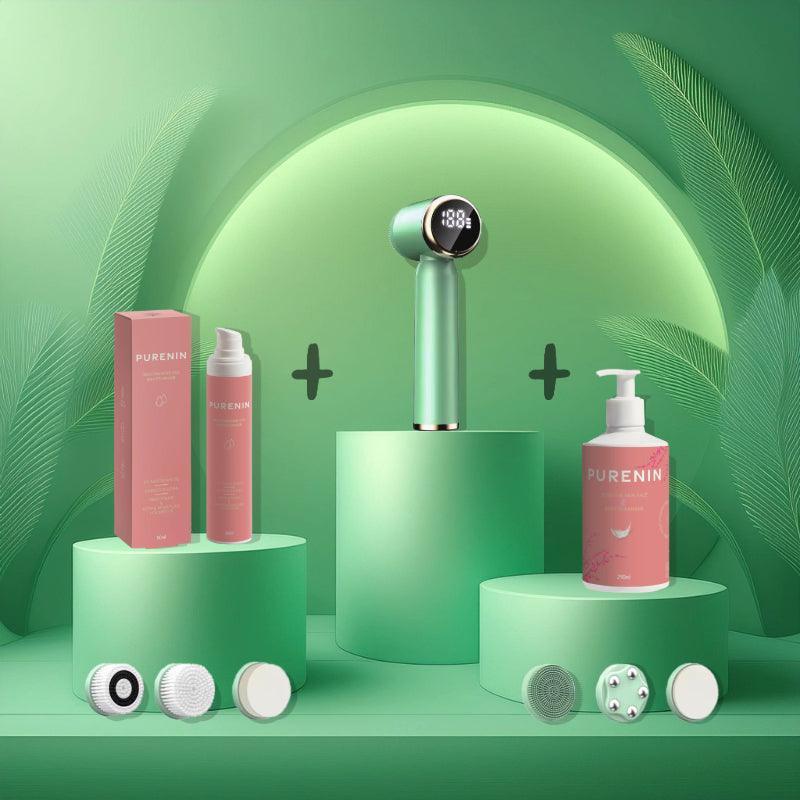 PURENIN Gesichtsbürste 6in1 Set in Weiß mit kompaktem Reise-Design