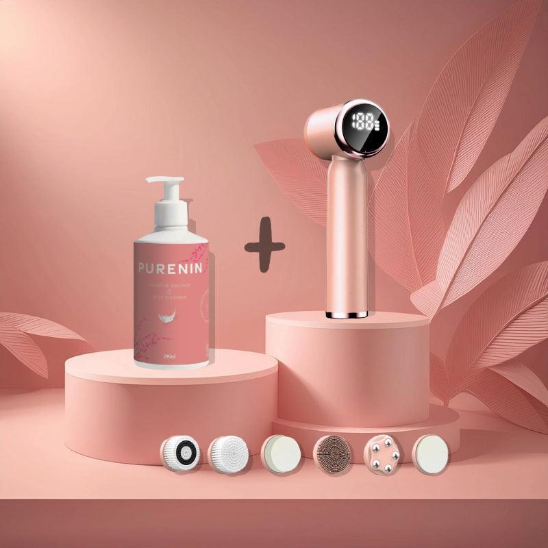 PURENIN Gesichtsbürste 6in1 Set in Weiß für Hautpflege