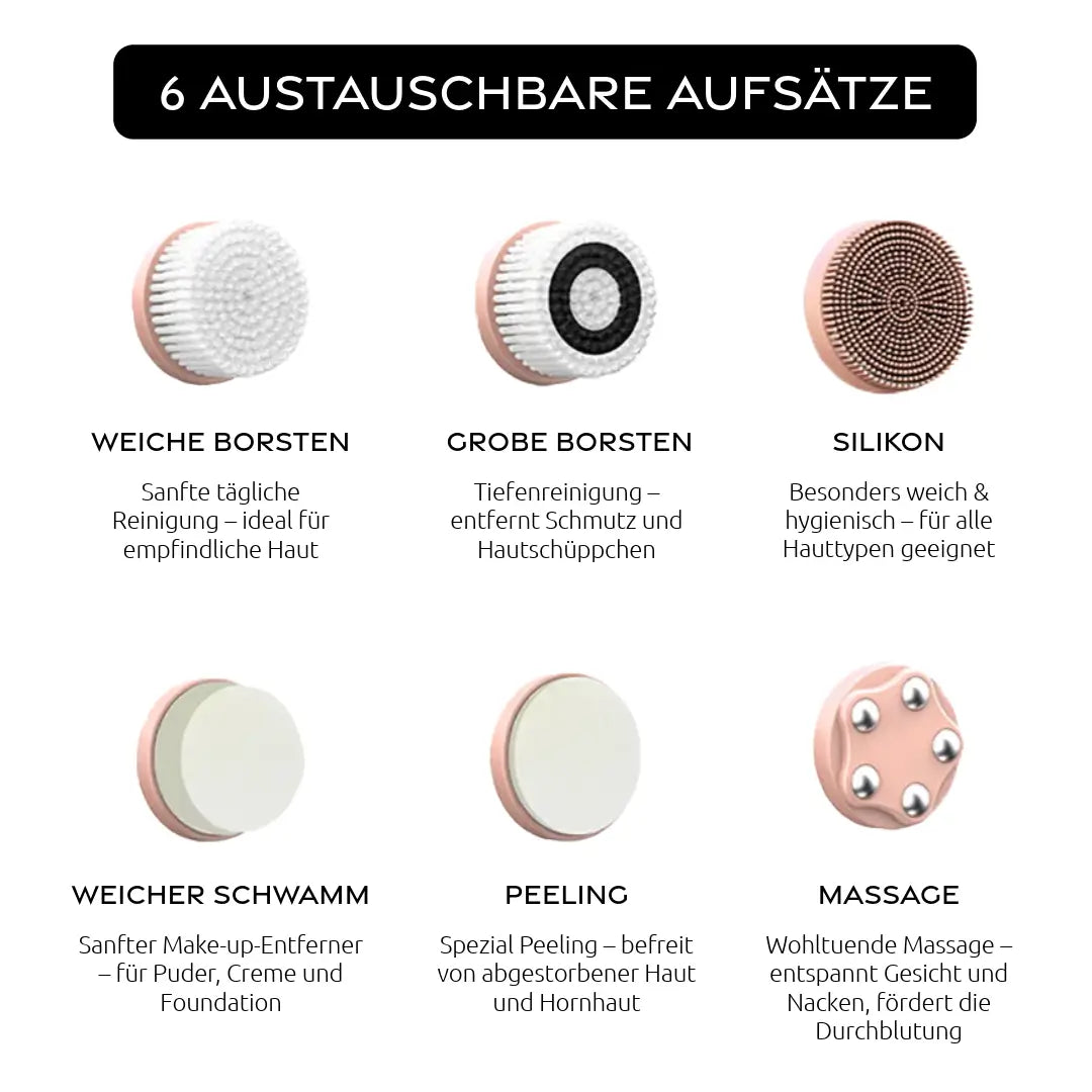 PURENIN Gesichtsbürste 6in1 Set in Weiß mit Peelingaufsatz