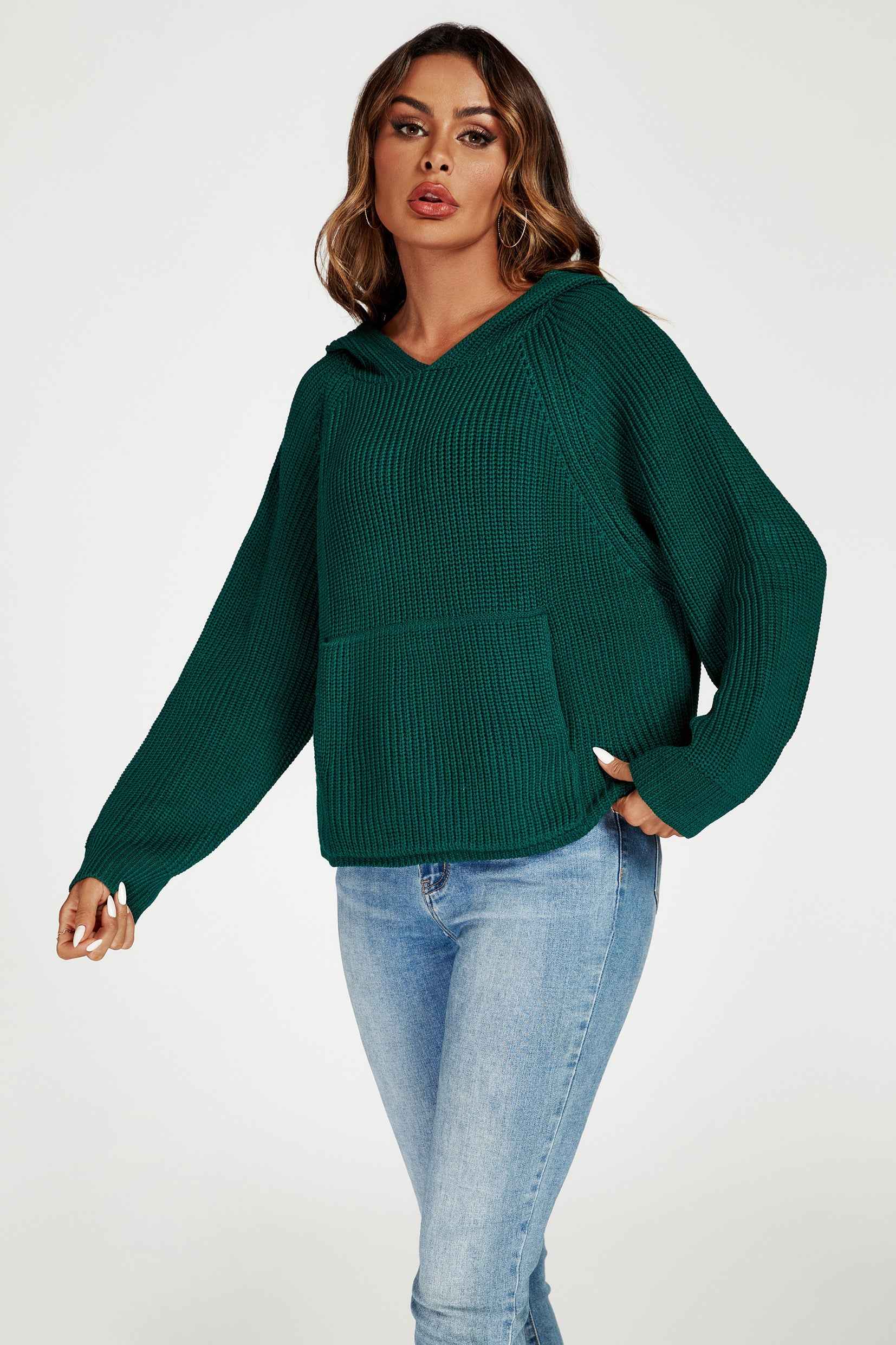 Star Pattern Knitted Hoodie in Green